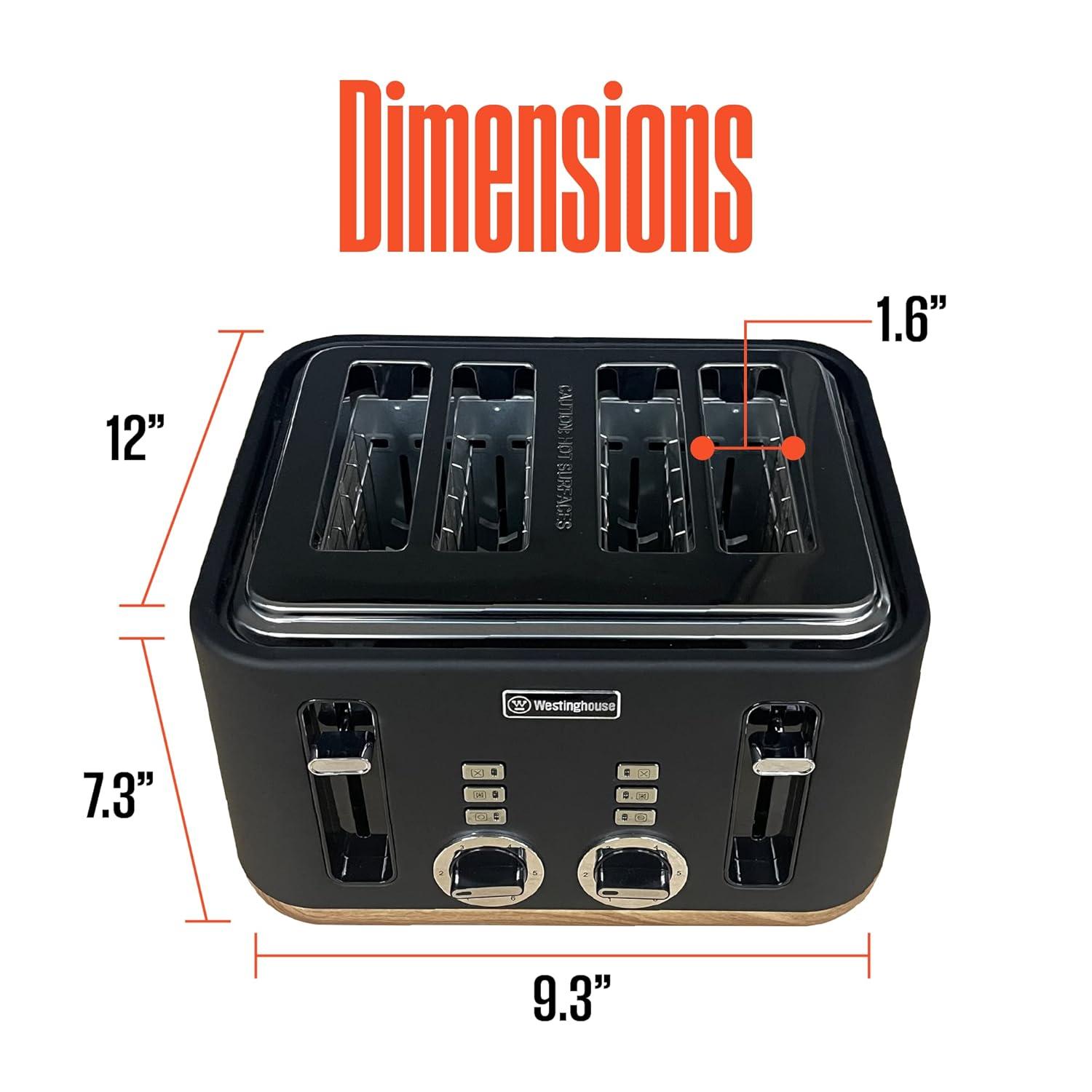 Black and Wood Finish 4-Slice Toaster with Wide Slots and Crumb Tray