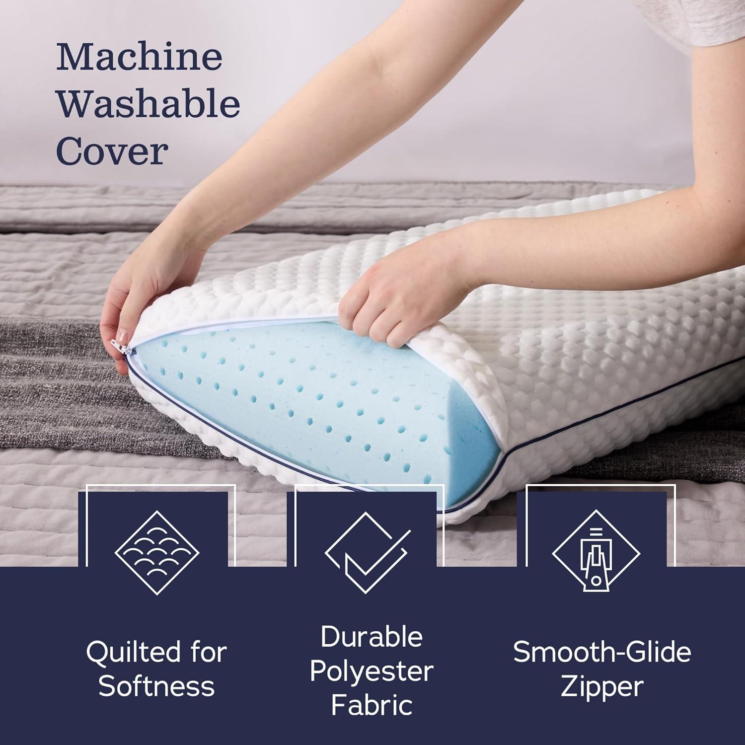 Medium Firm White and Blue Memory Foam Bed Pillow Set