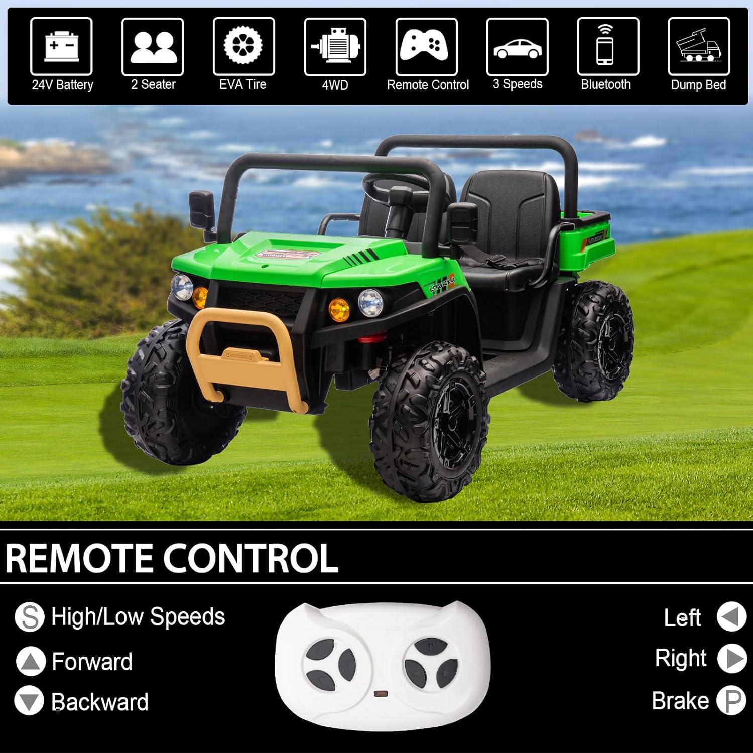 Himimi Delia Himimi 24 Voltage  Ride On Dump Truck, 2 Seater Kids UTV with Electric Dump Bed, Remote Control