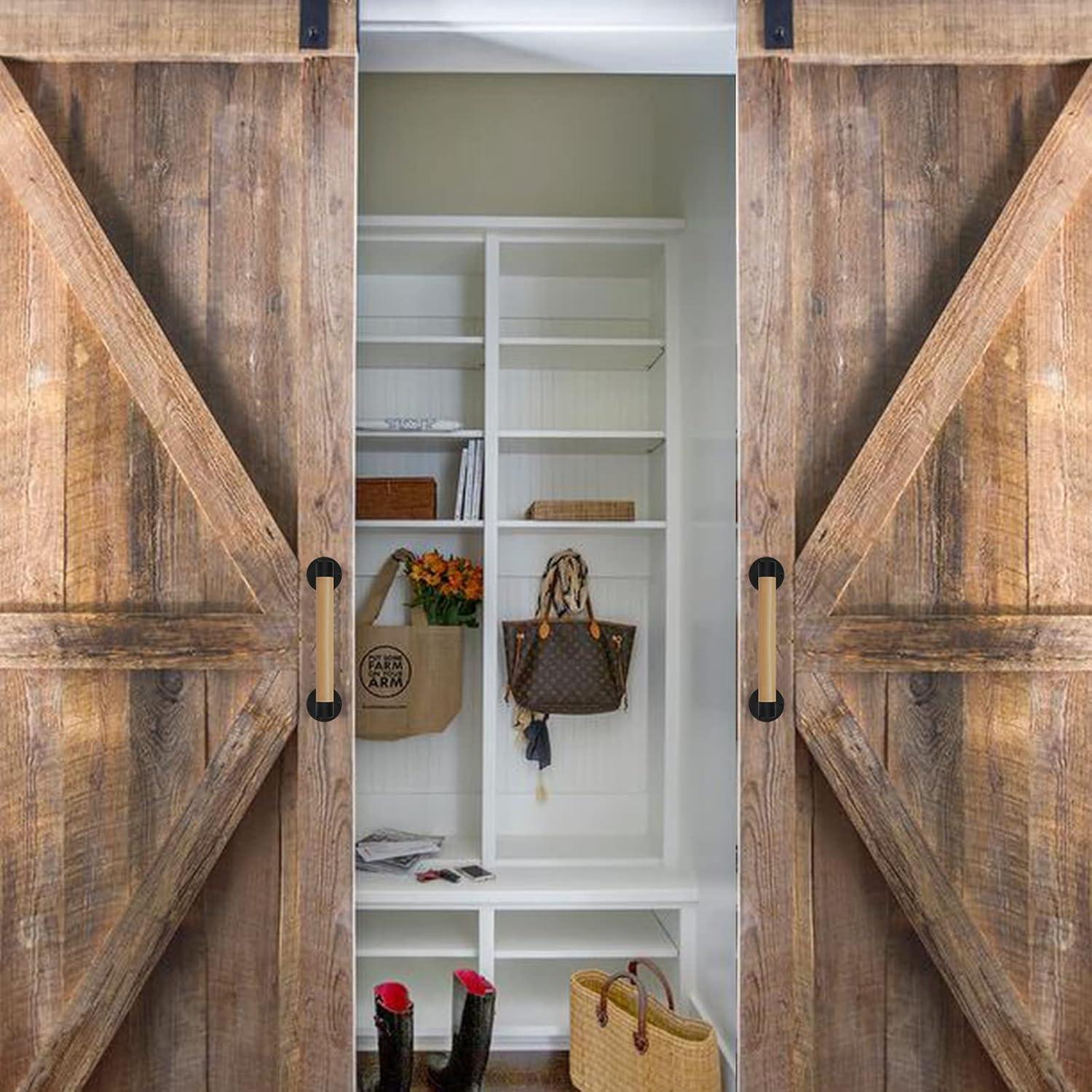 1ft Wood Handrail for Indoor Stairs, Wood Staircase Handrail W/s Black Sturdy Metal Brackets, Stair Banister Railing Wooden Safety Grab Bar for Elderly & Kids