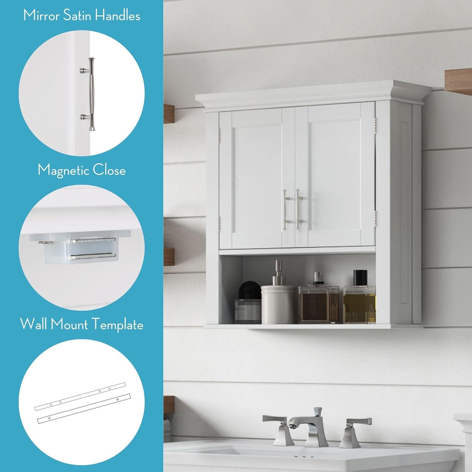 RiverRidge Somerset Two-Door Bathroom and Laundry Wall Mount Storage Medicine Cabinet with Open and Adjustable Shelf