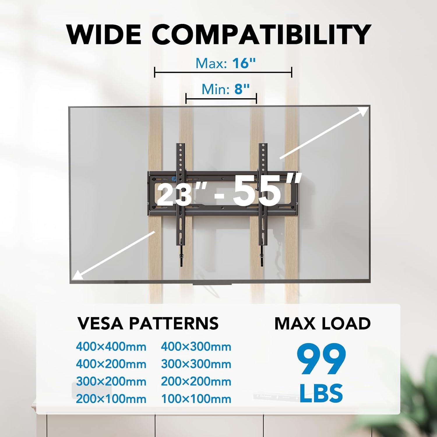 Tilt TV Wall Mount Bracket Low Profile for Most 23-55 Inch LED LCD OLED Plasma Flat Curved Screen TVs, 8 Degrees Tilting for Anti-Glaring, Max VESA 400x400mm and Holds up to 99lbs