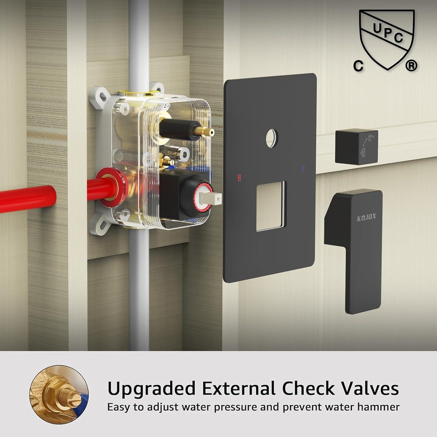 12" Black Rain Shower System With Handheld, Mixer Combo Set, Wall Mounted Faucet & Trim Kit