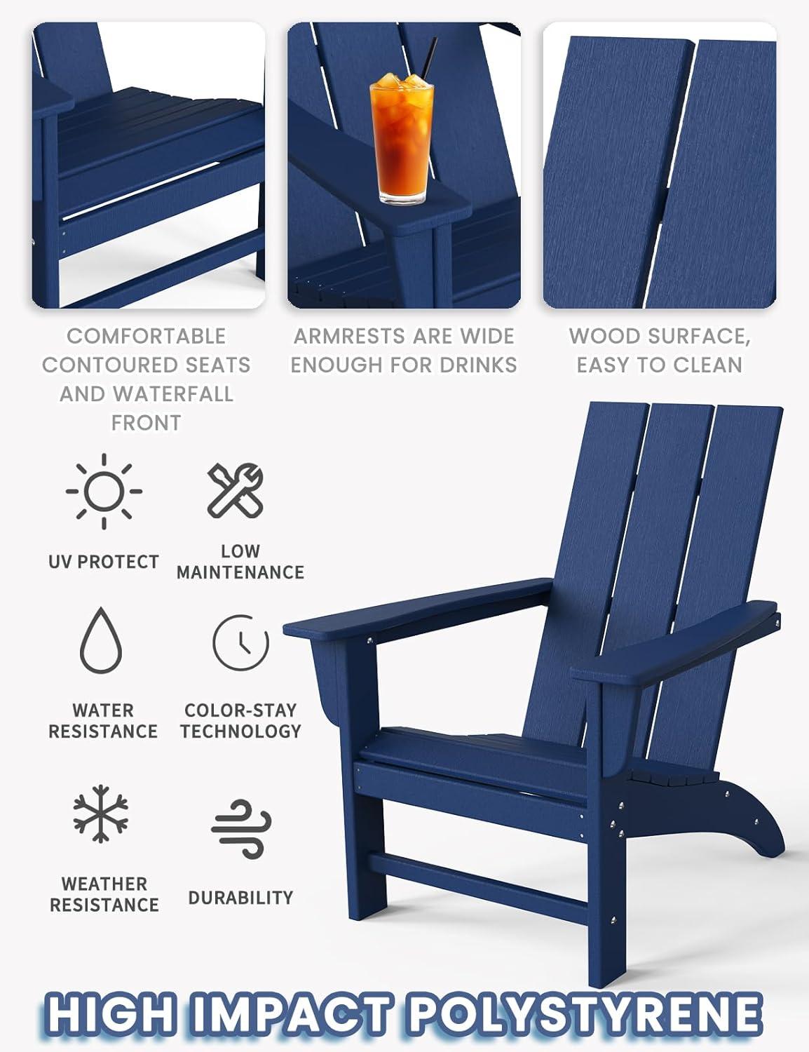 Modern Adirondack High-Density Polyethylene (HDPE) Outdoor Adirondack Chair