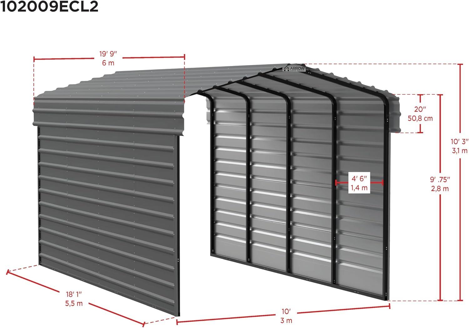 Arrow Arrow Steel Carport with 2 Side Wall Kits, 10x20x09