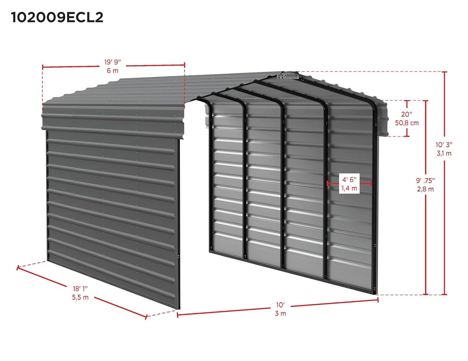 Arrow Arrow Steel Carport with 2 Side Wall Kits, 10x20x09