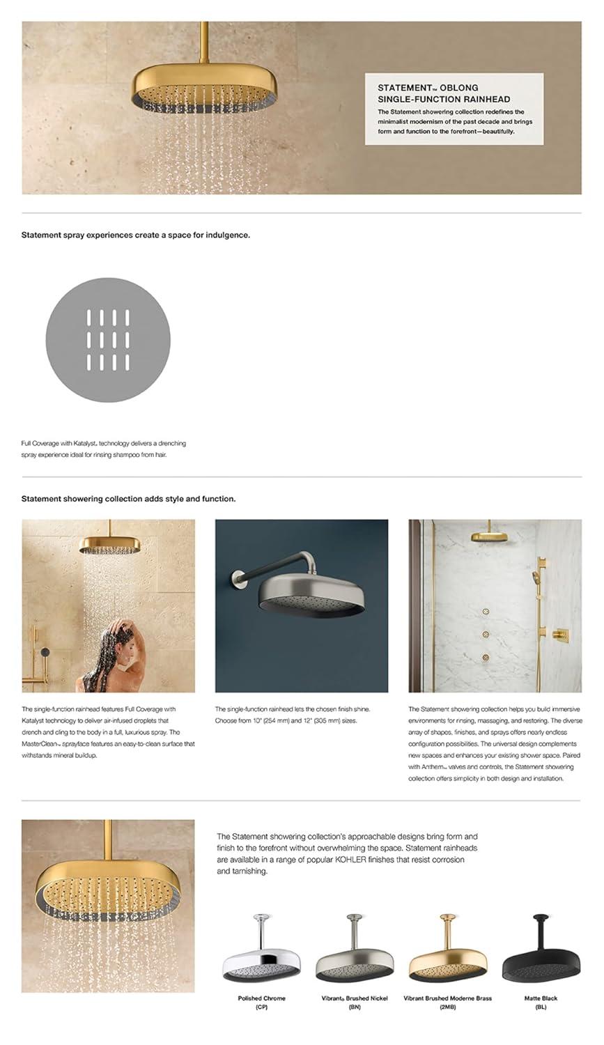 Statement 14" Single-Function Wall or Ceiling-Mount Round Rainhead, Oblong Rain Showerhead 2.5 GPM