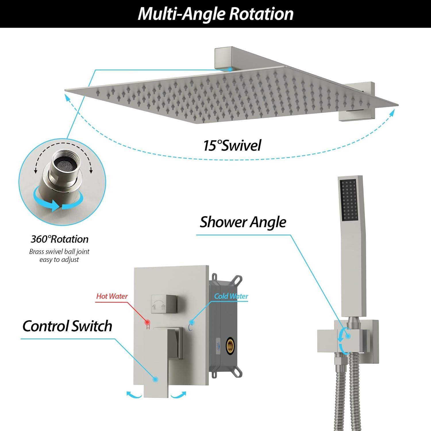 Lordear 10 Inches Luxury Wall Mounted Rainfall Shower Head System