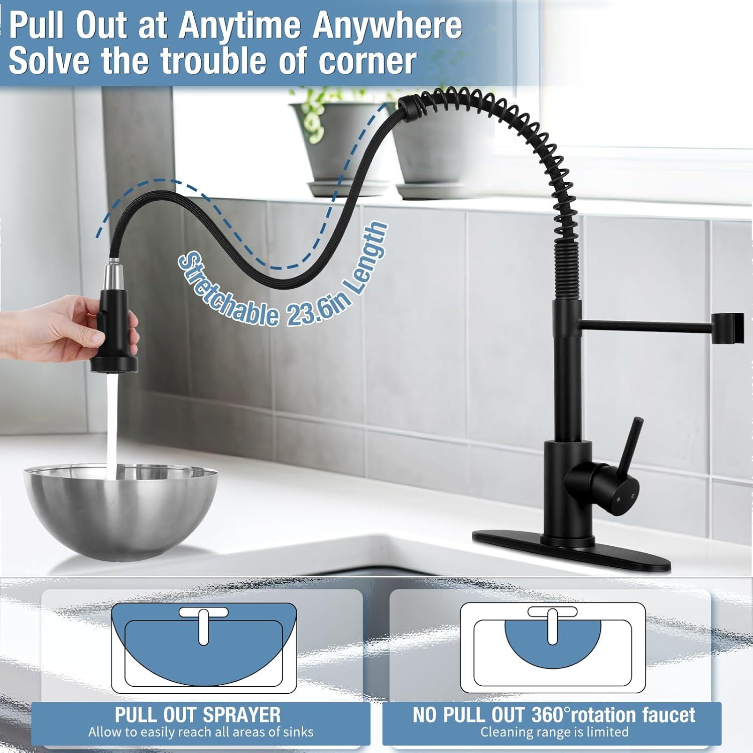 Kitchen Faucet With Pull Down Sprayer, Single Handle Spring Faucet For Sink Farmhouse Rv Laundry Room