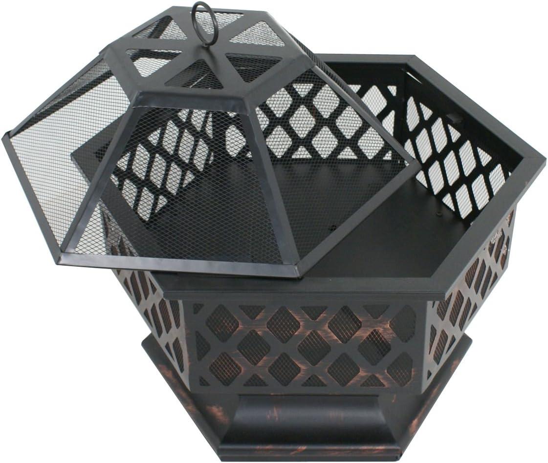 ZENY 24" Hexagon Wood Bronze Finish Steel Fire Pit