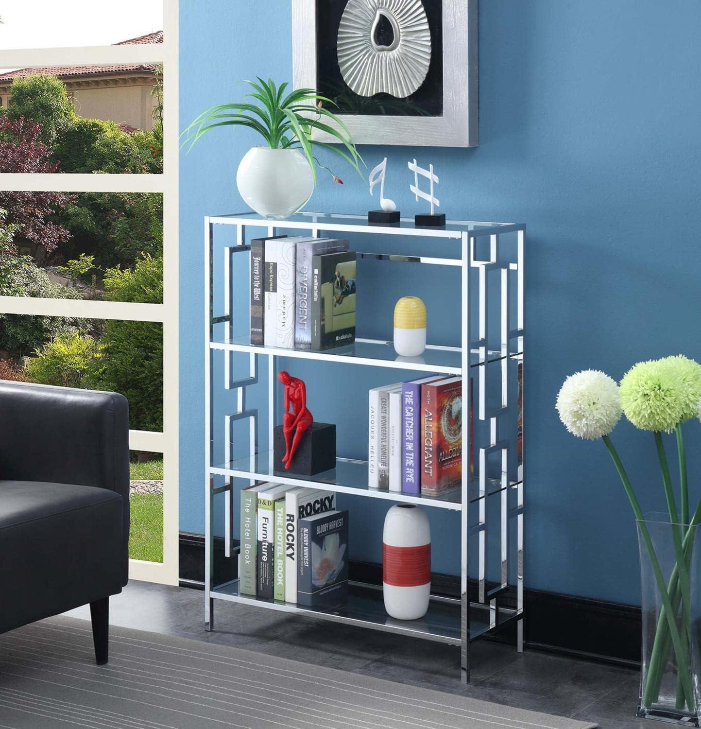 Convenience Concepts Town Square Chrome 4 Tier Bookcase, Glass/Chrome