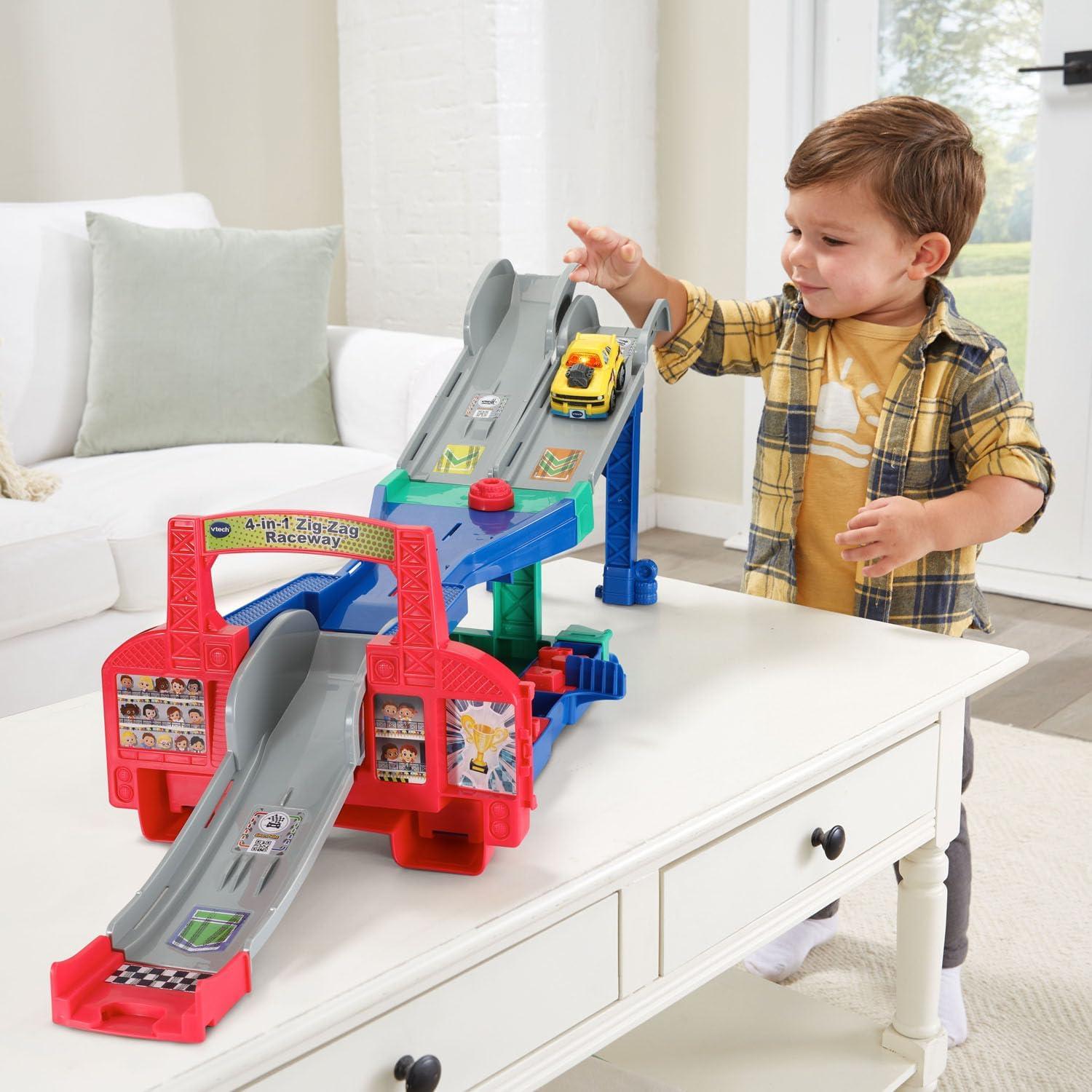 VTech Go! Go! Smart Wheels® 4-in-1 Zig-Zag Raceway™ Vehicle Playsets with Accessories Included, Baby and Toddler Toys