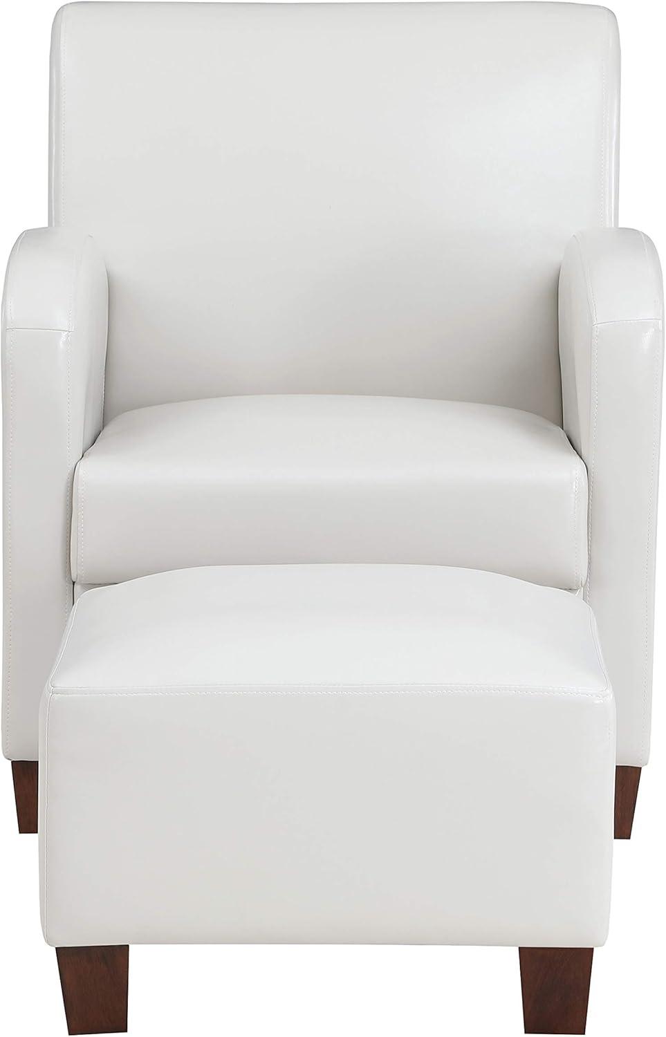 Cream Faux Leather Accent Chair with Matching Ottoman