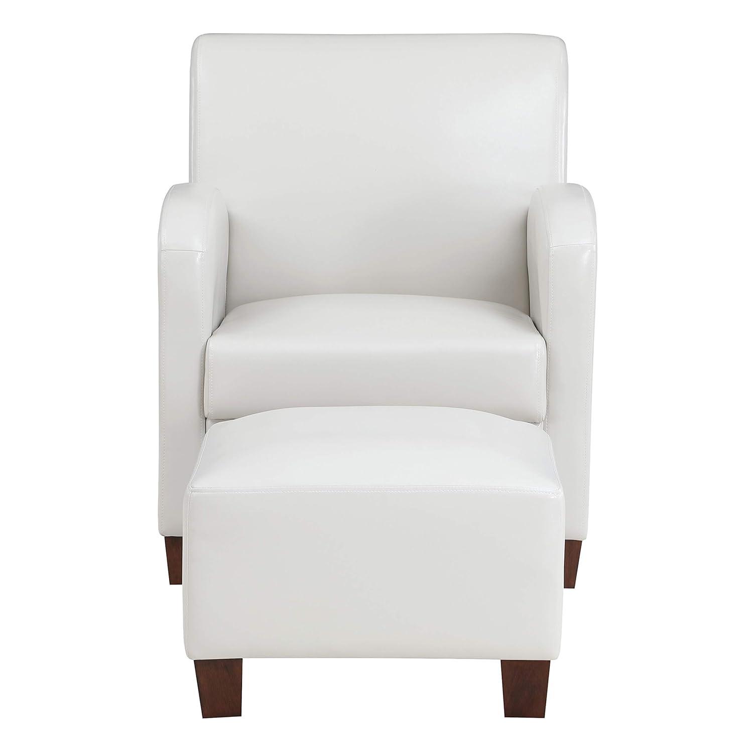 Aiden Chair & Ottoman Cream Faux Leather with Medium Espresso Legs