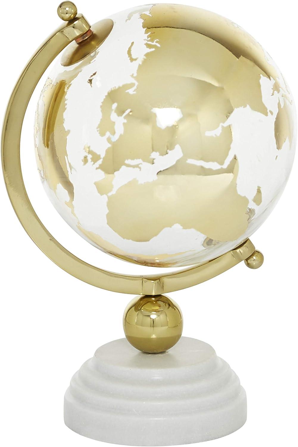 Elegant Gold Abstract Globe with Marble Stand, 8" x 13"