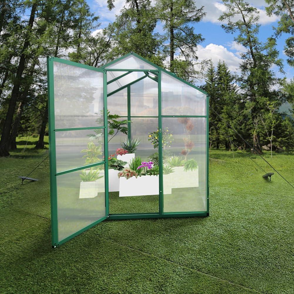 6x6 FT Green Polycarbonate and Aluminum Walk-In Greenhouse