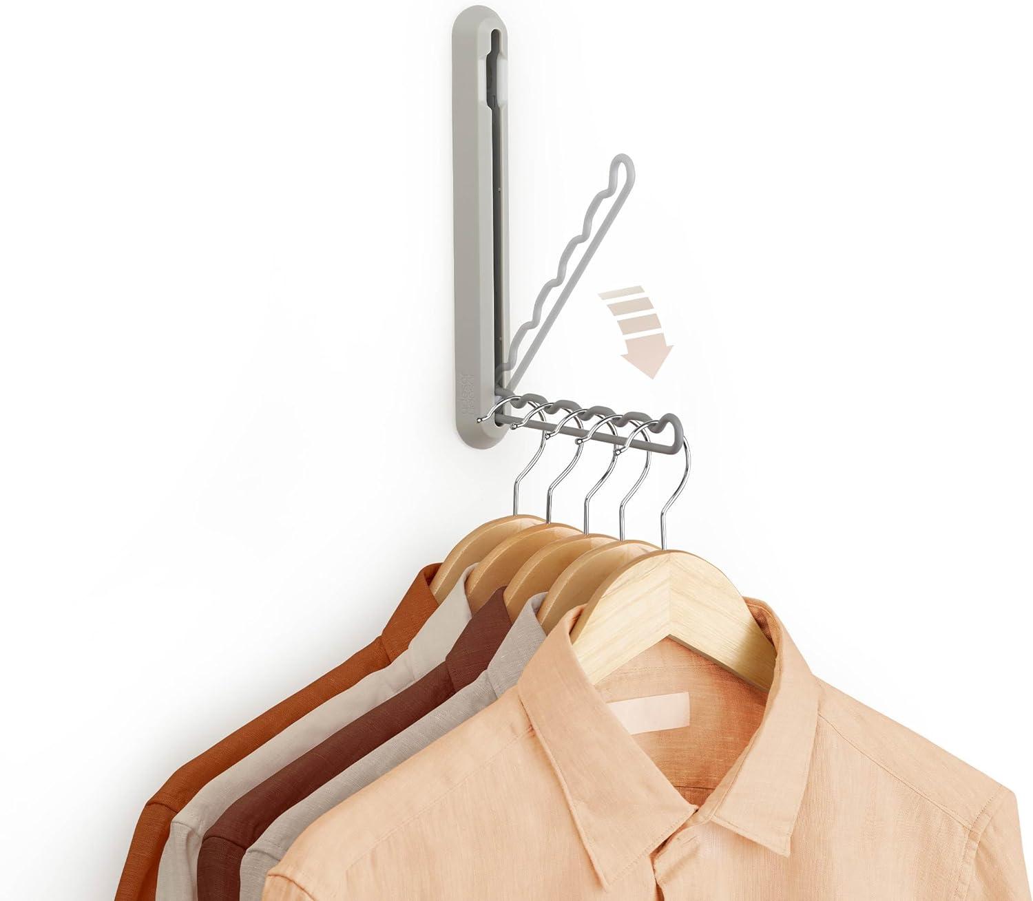 Beige and Gray Foldaway Wall-Mounted Clothes Hanging Rail