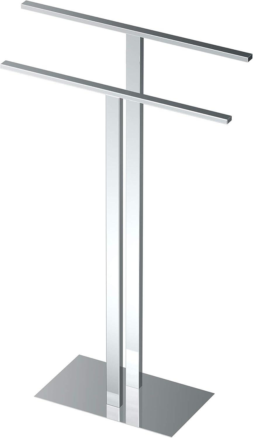 Floor Standing 32.50"H 2 Level Towel Holder with Weighted Base | Double T - Shape Towel Rack For Bathroom