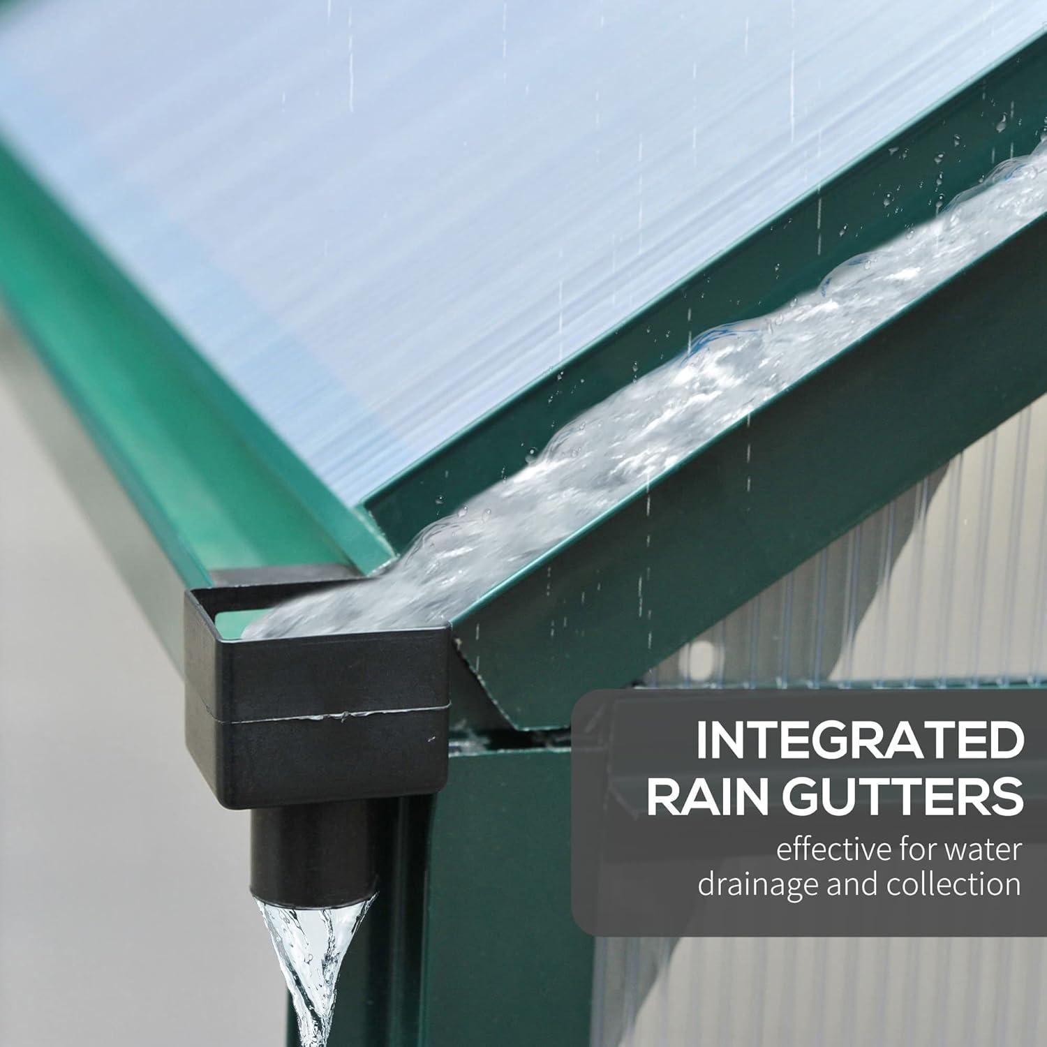 Outsunny 6' x 4' Greenhouse for Outdoors, Polycarbonate Greenhouse with Rain Gutter and Roof Vent, Aluminum Walk-in Green Houses for Outside for Patio Backyard Garden, Dark Green