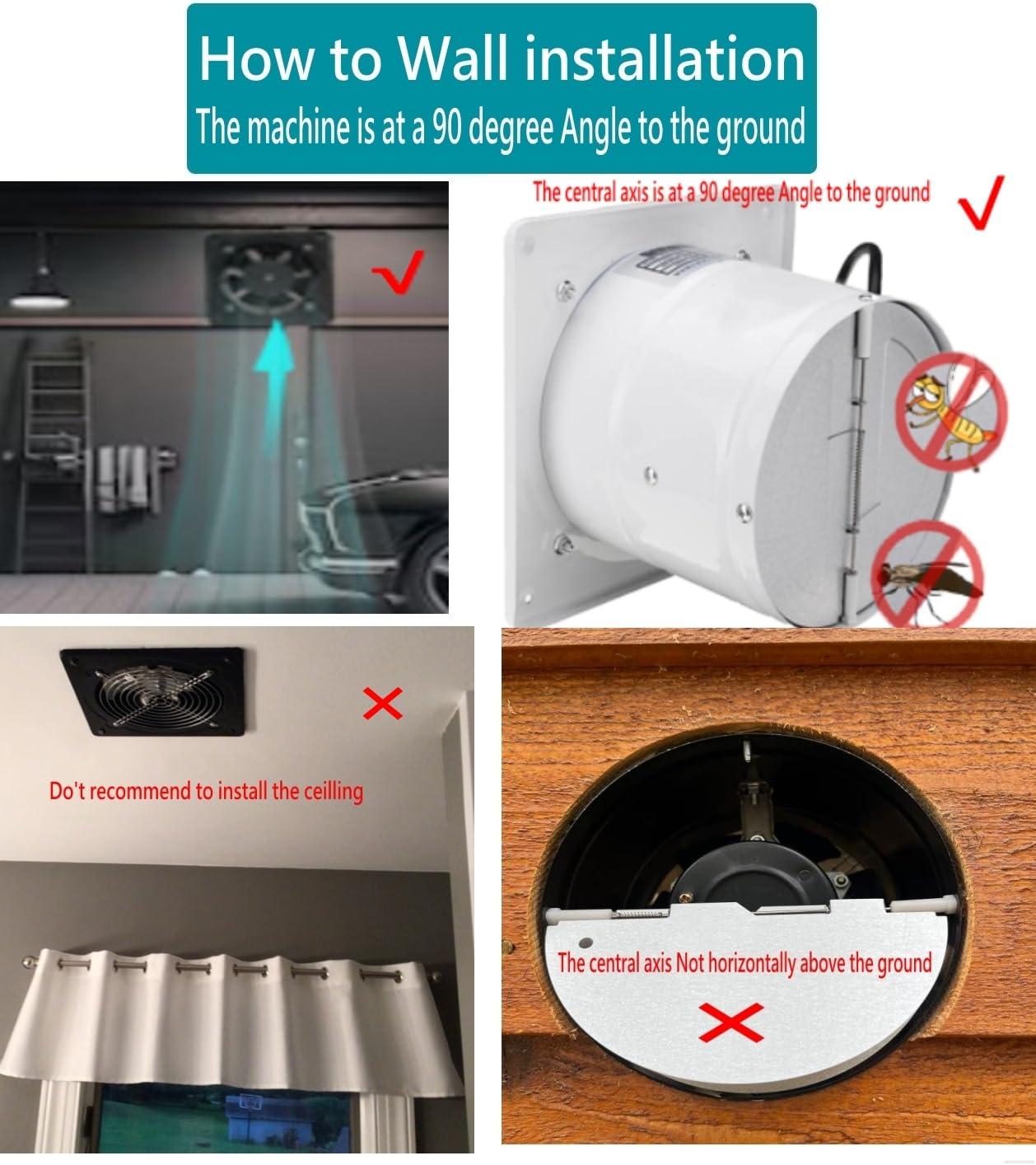 Nalle 8 inch Exhaust Fan 80W 500CFM Through-wall installation Ventilation Fan 110V Exhaust Smoke Fan Ventilation for Kitchen,Bathroom,laundry room,Toilets,Garage,Shopping Mall (Black