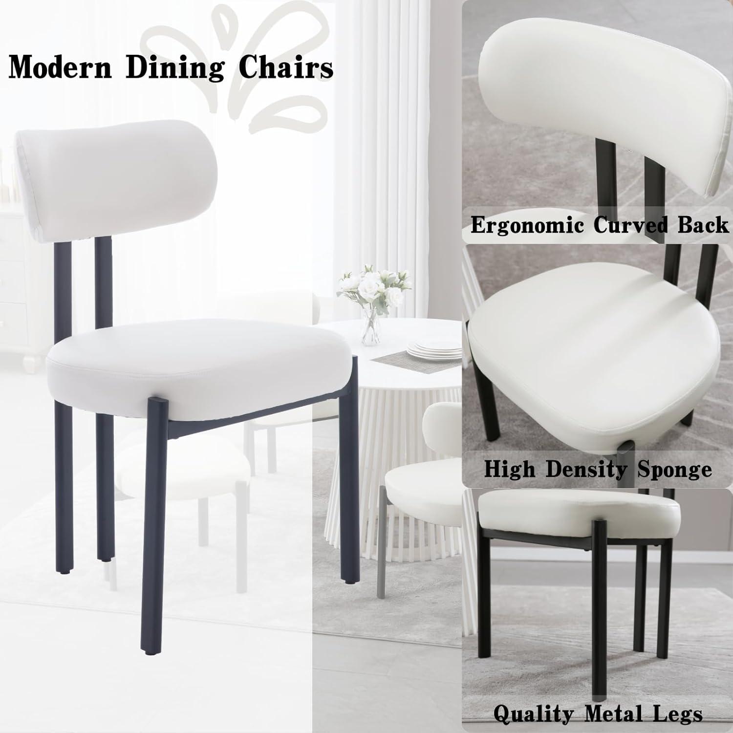 CONCETTA Dining Chairs Set of 4, Kitchen Chairs with Curved Backrest & Metal Legs, Mid Century Modern Round Dining Room Chairs for Vanity, Living Room,Beige