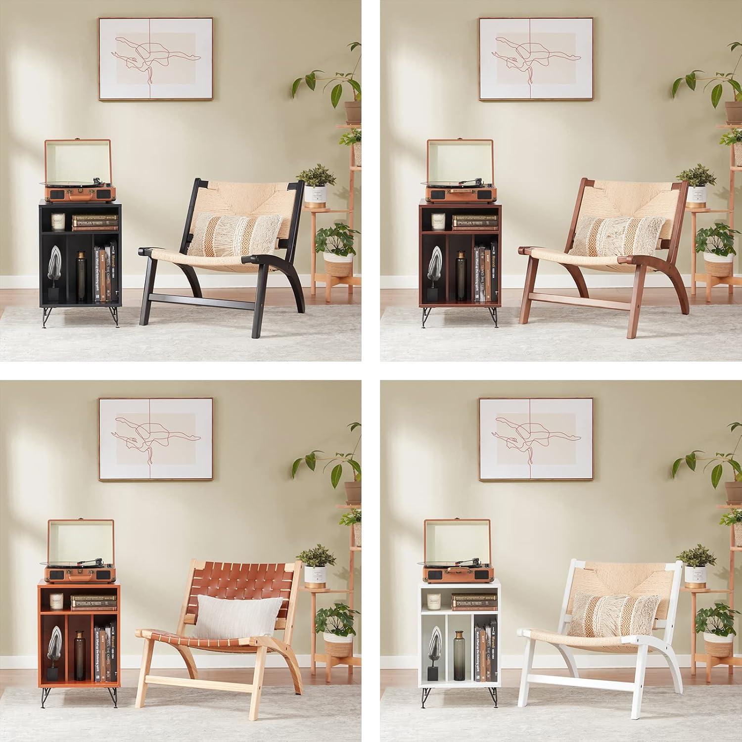 Beech Modern Leather Accent Chairs for Living Room,Mid Century Lounge Chair,Side Brown Leather Chair Indoor Boho Scandinavian Cognac Woven Rattan Faux Leather Accent Chair
