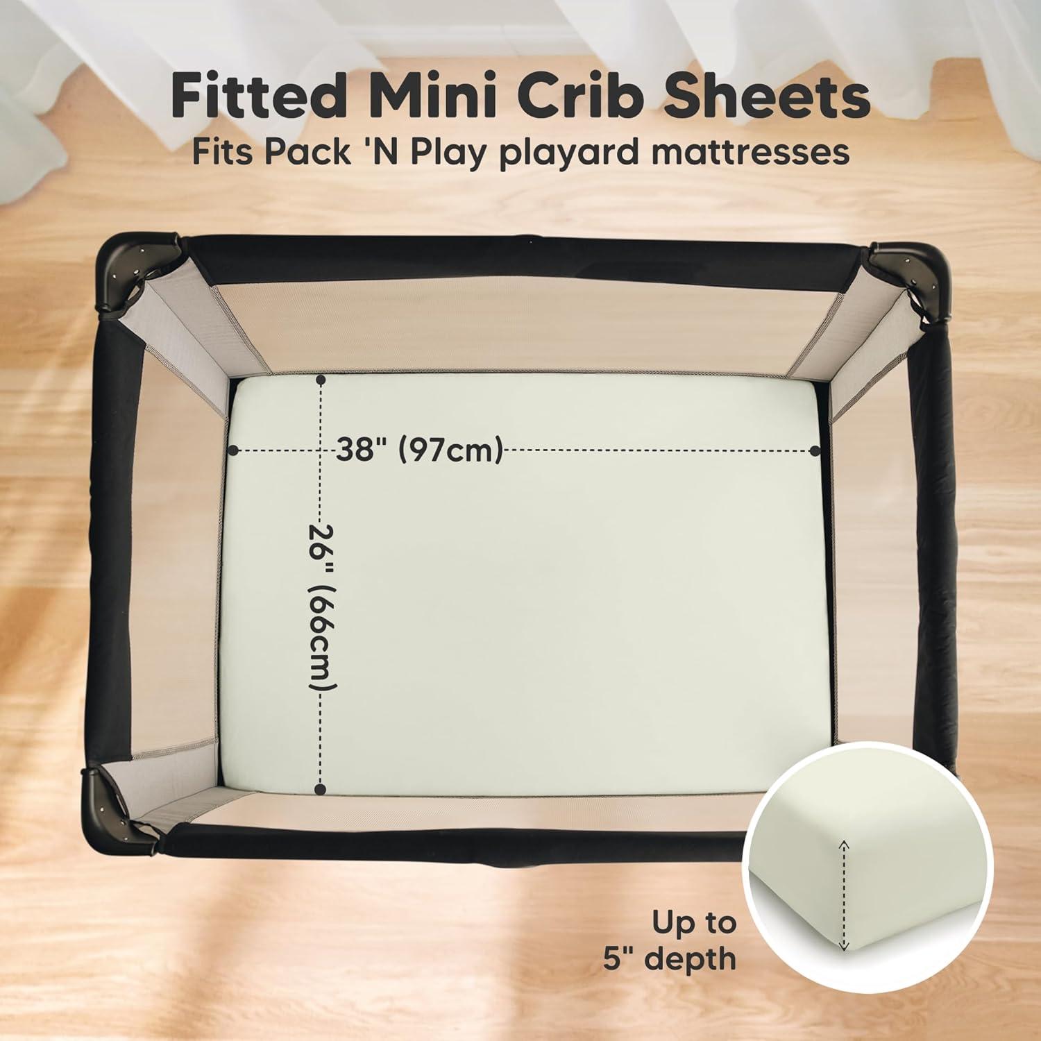 KeaBabies 2pk Soothe Waterproof Fitted Mini Crib Sheets for Girl, Boy, 100% Organic Soft Cotton Pack and Play Sheets (Oregano)