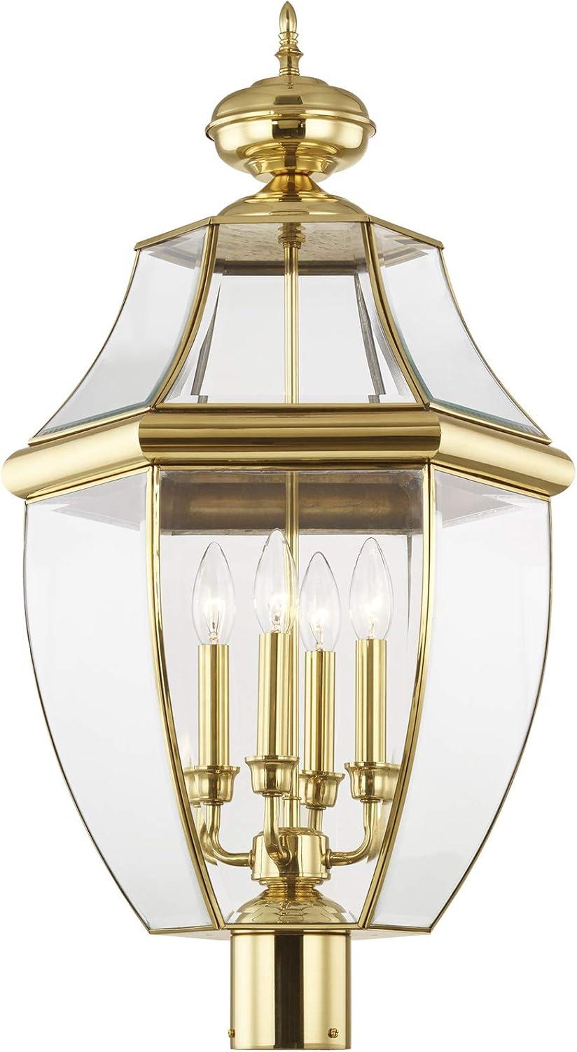 Lighting Lumens 4 Light Outdoor Post Lantern Pendant Lighting Fixture - Clear Beveled Glass Shade
