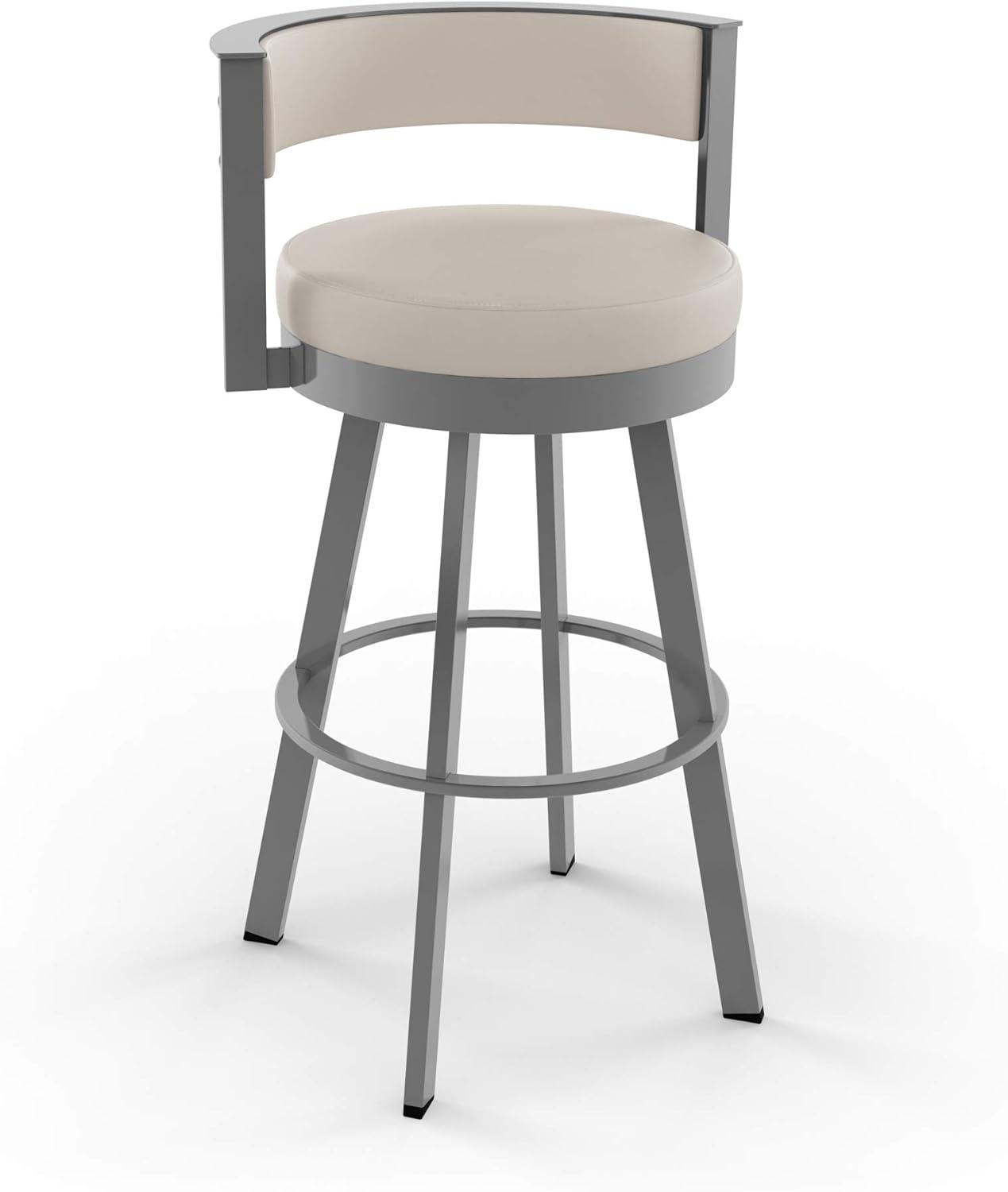 Amisco Browser 26 In. Swivel Counter Stool - Cream Faux Leather / Metallic Grey Metal