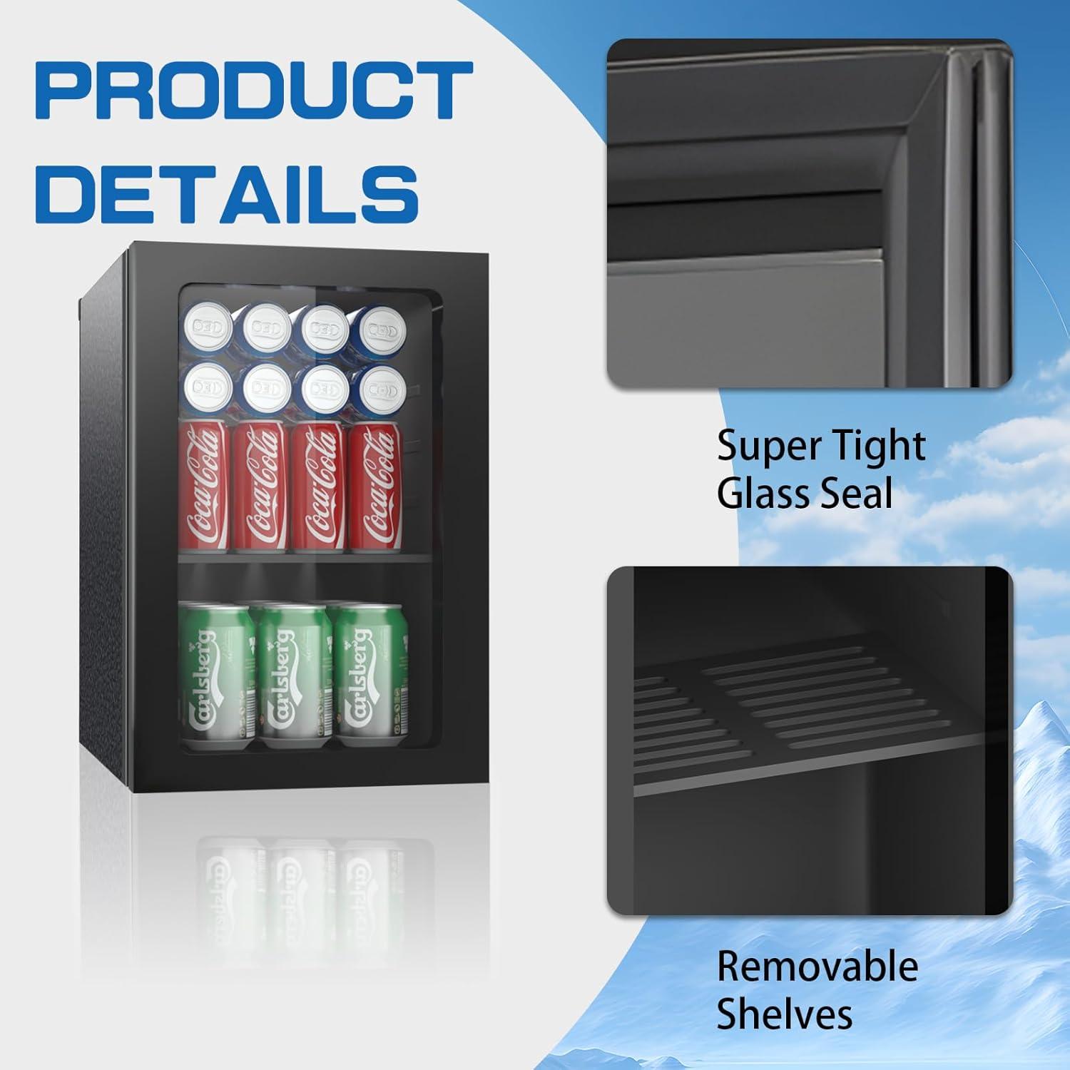ZenZone 4.5 Cu.ft Beverage Refrigerator and Cooler, 145 Can Mini fridge with Glass Door for Soda Beer Wine, Small Drink Dispenser with Digital Adjustable Thermostat for Home Office Bar