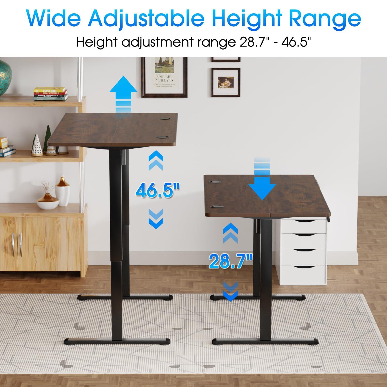FDW 48 Adjustable Height Standing Desk Computer Desk with Large Space and Headphone Holder with Electric Lifting and 2 Memory Function,Brown