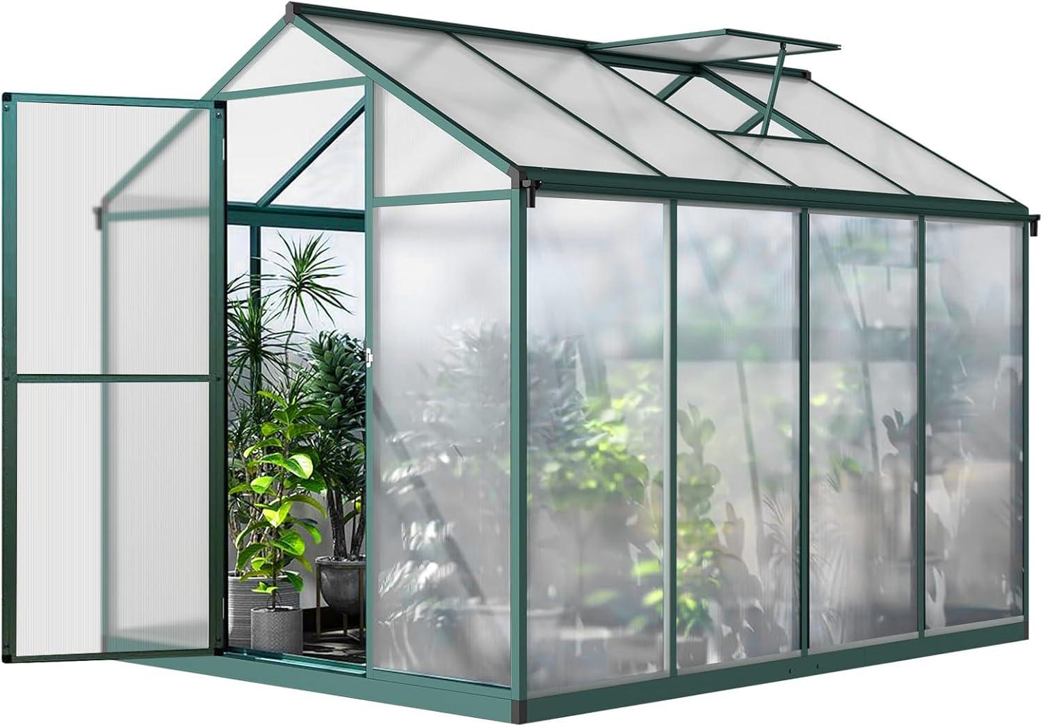 6.25 x 6 Ft Greenhouse for Outdoors, Aluminum Alloy & Polycarbonate Green House with Windows Vent, for Patio, Backyard, Garden,Green