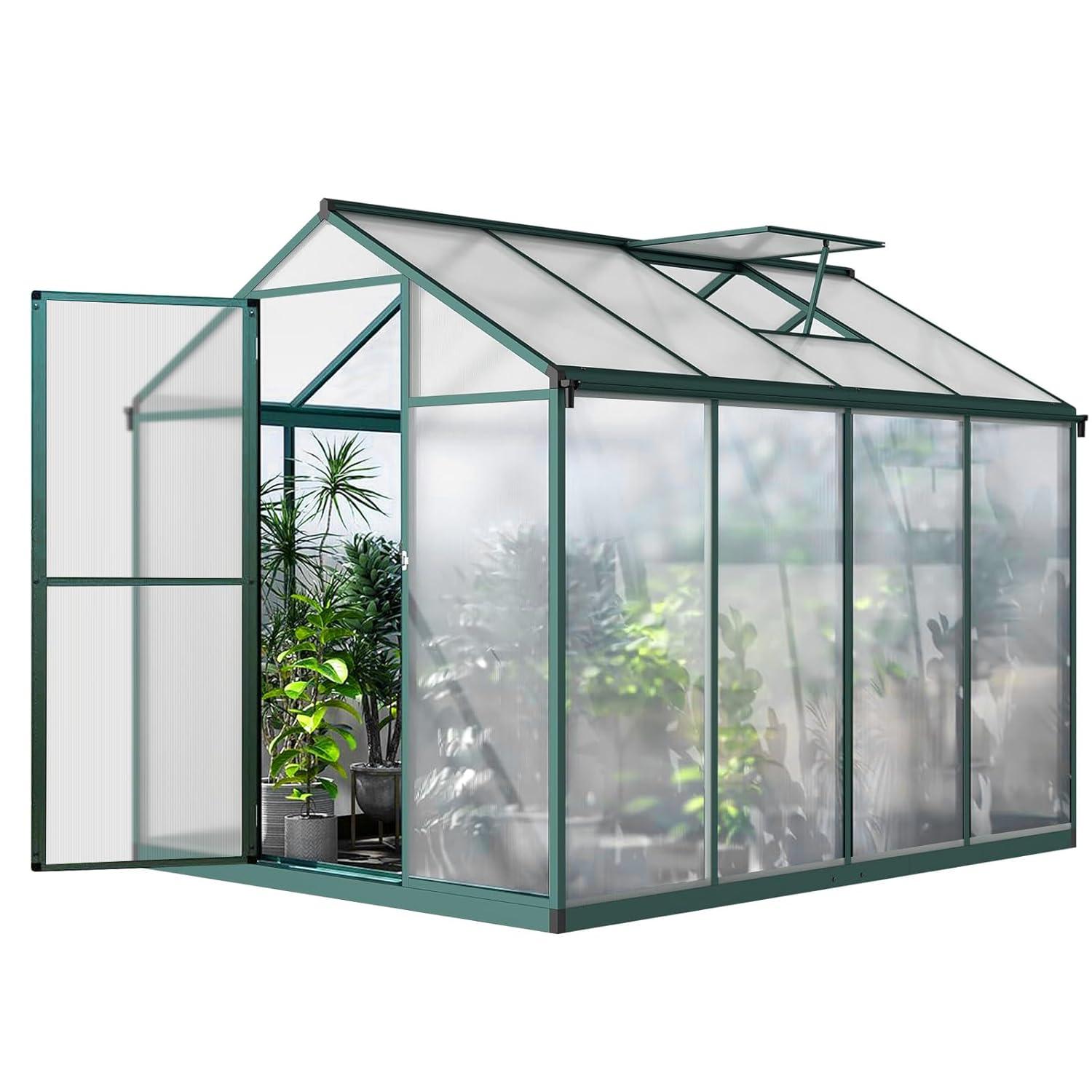 6.25 x 6 Ft Greenhouse for Outdoors, Aluminum Alloy & Polycarbonate Green House with Windows Vent, for Patio, Backyard, Garden,Green
