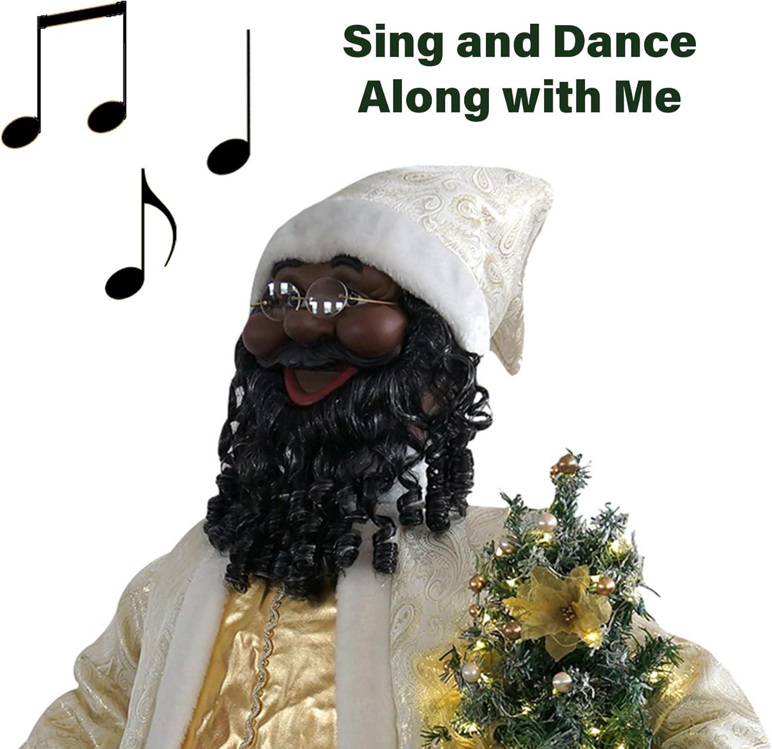 Fraser Hill Farm Life Size 58-in. Dancing African American Santa Animatronic in Gold Coat