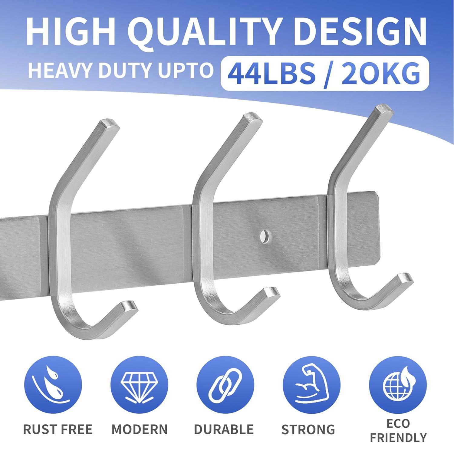GlazieVault Coat Rack Wall Mount - Stainless Steel (2 Pack) - Heavy Duty Hooks for Hat, Towel, Robes, Jacket, Clothes - Bathroom, Entryway Hanger (Silver J)