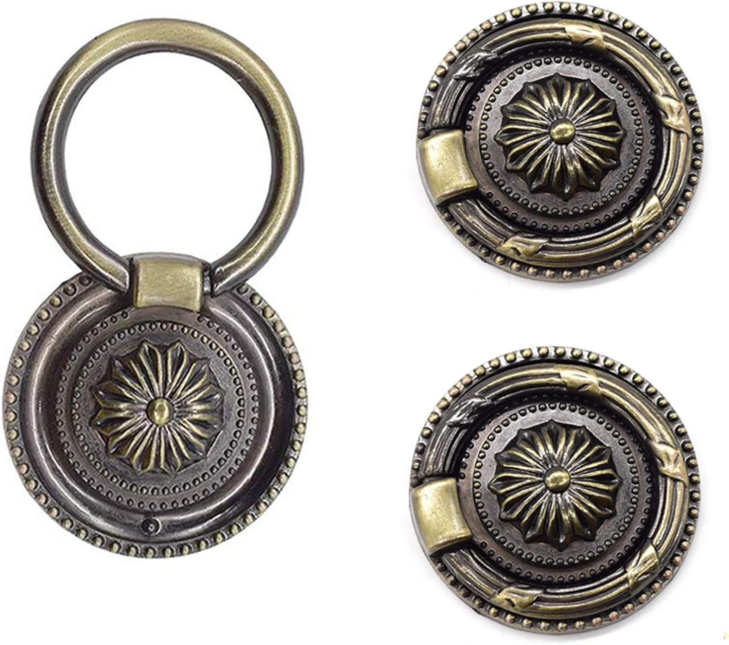 YankMooM Antique Dresser Knobs Bronze Ring Drawer Pulls Round Drawer Handles Vintage Cabinet Knob 1.77 Inch for Nightstand Cupboard Drawer Cabinet Pull(6 Pack)