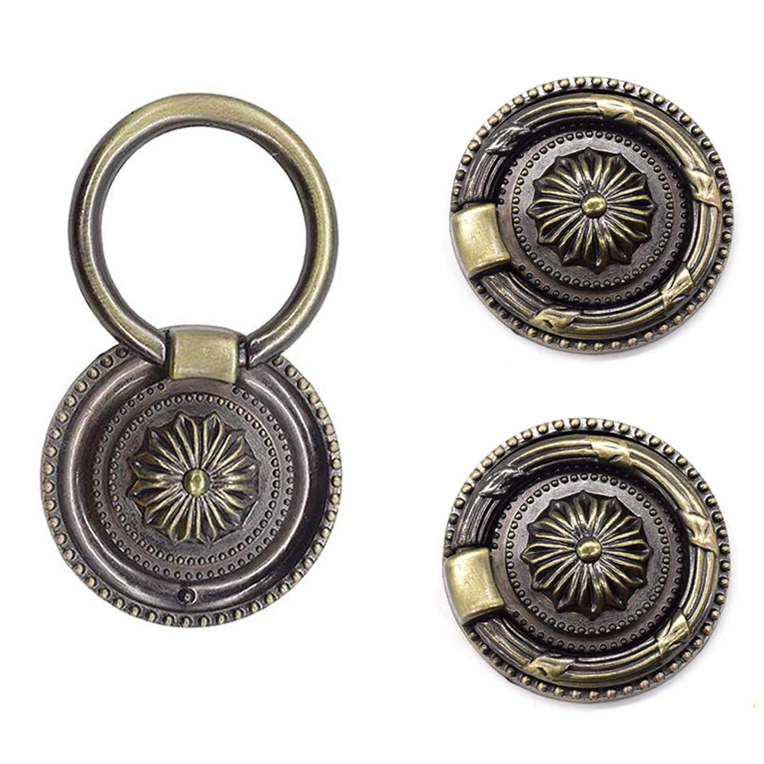 YankMooM Antique Drawer Pulls Bronze Dresser Pull Rings Round Drawer Handles Vintage Cabinet Knob 1.77 Inch for Nightstand Cupboard Cabinet(6 Pack)