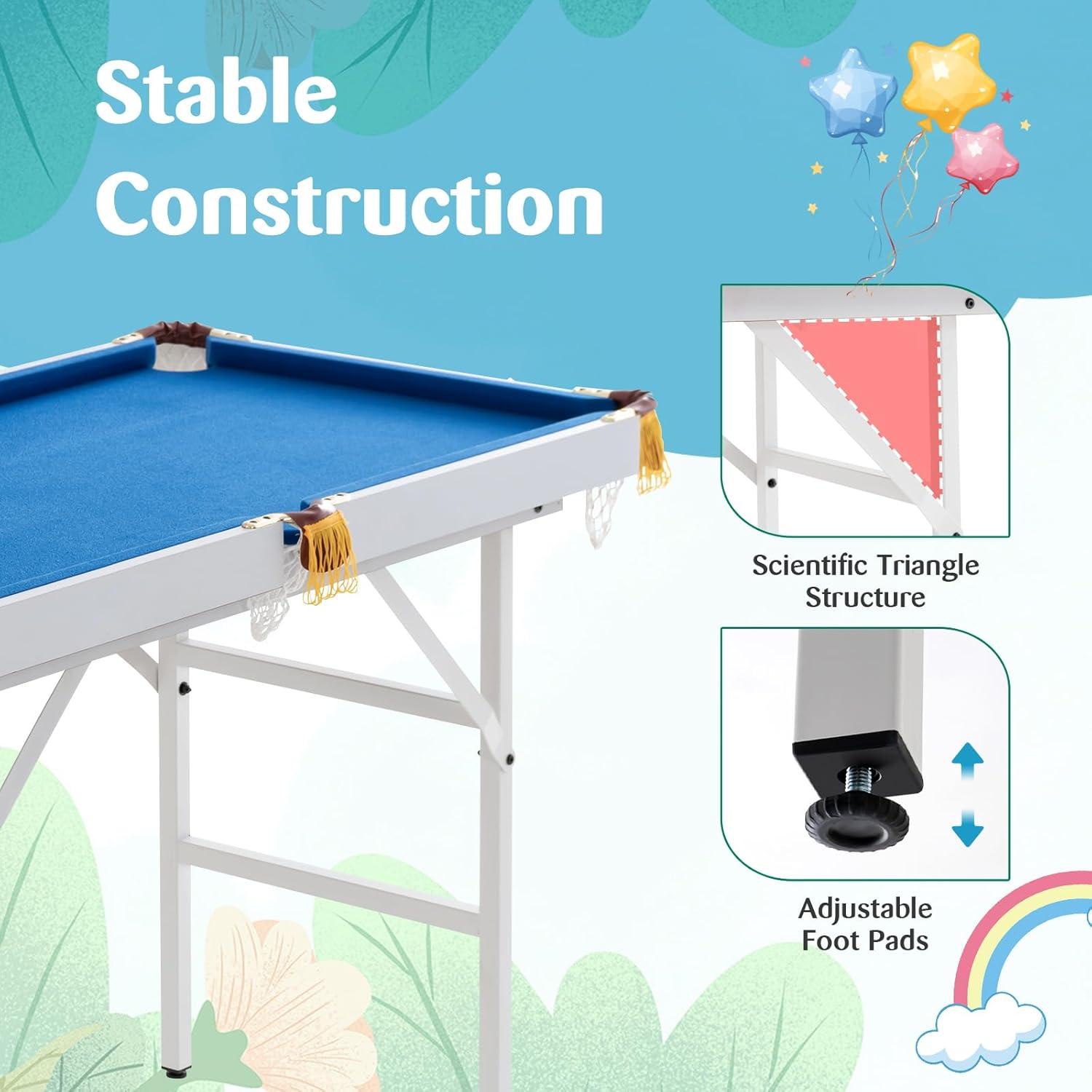 Costway 47" Folding Billiard Table Pool Game Table for Kids w/ Cues & Chalk & Brush
