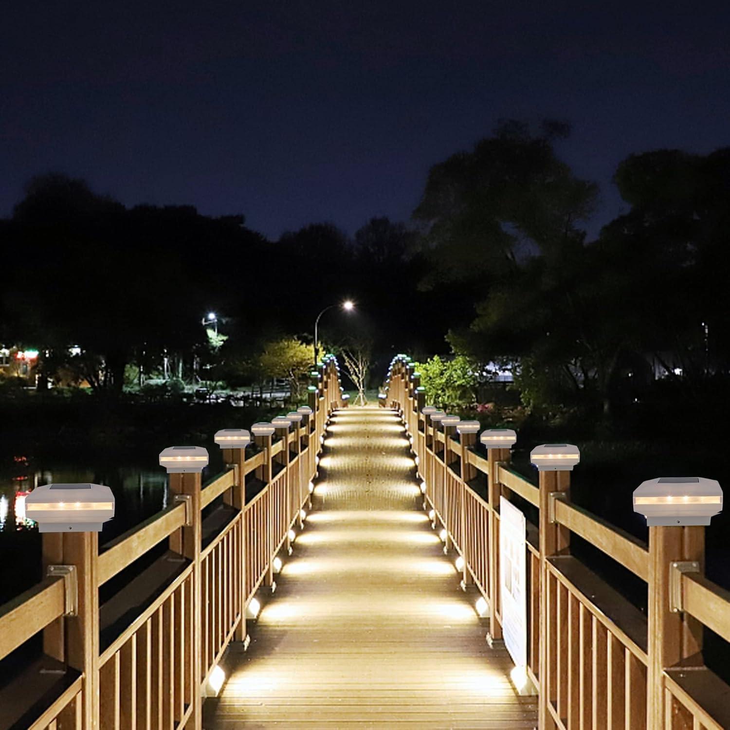 White Solar Powered LED Post Cap Lights Multipack