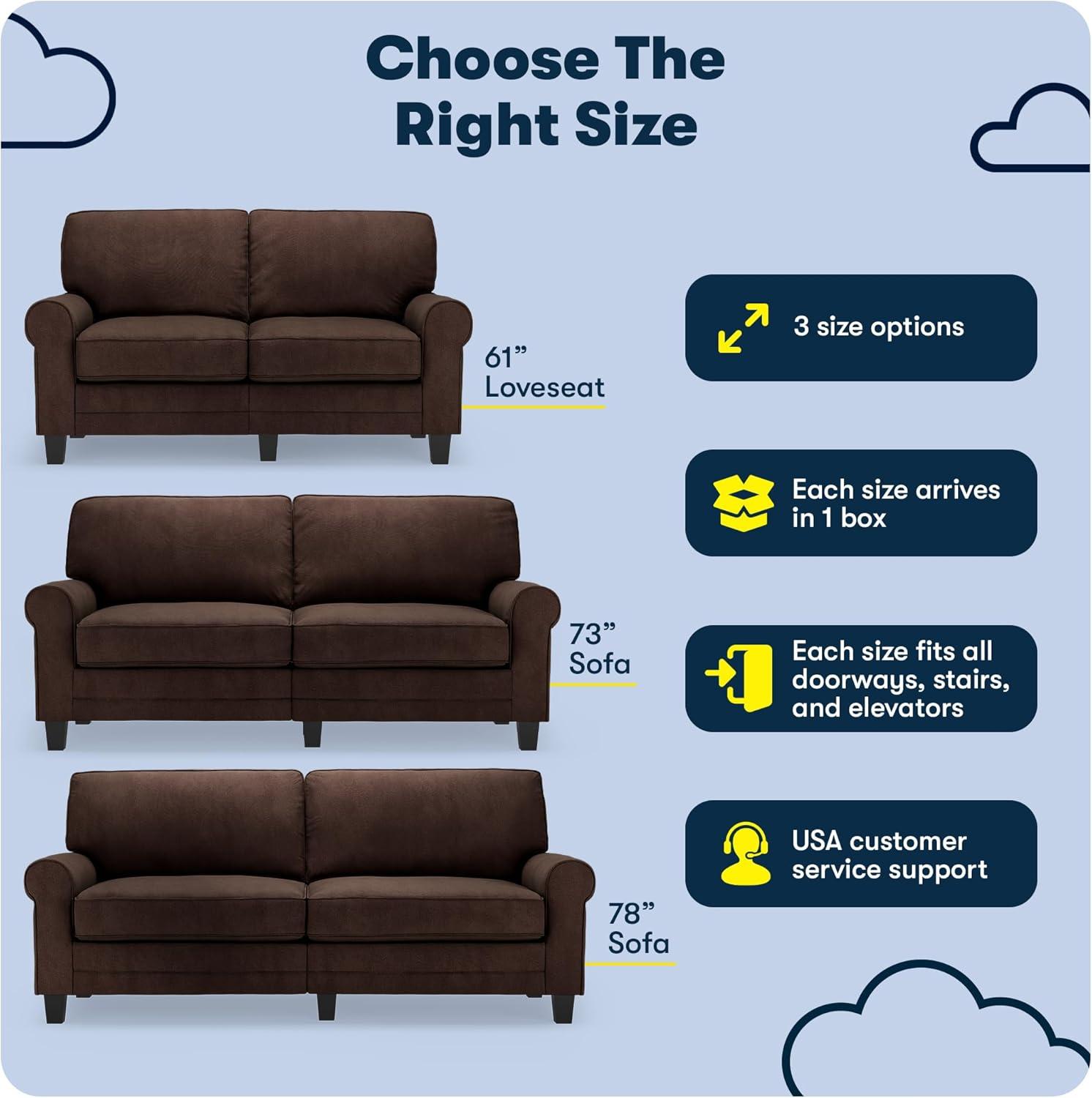 Serta Copenhagen 78" Rolled Arm Sofa, Easy Care Fabric, Soft Pillow Back, Pocket Coil Seat Cushions