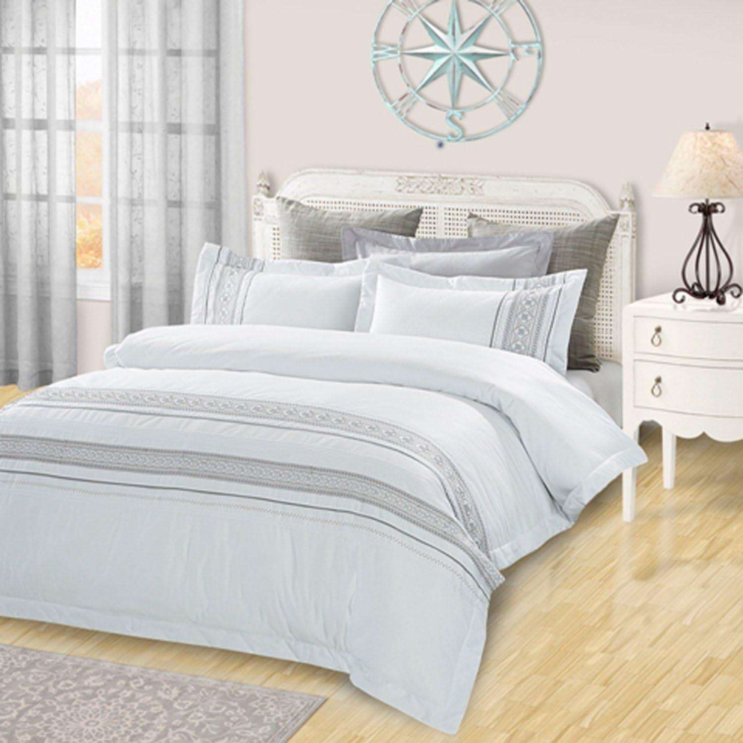 Superior Superior 100% Cotton 300 Thread Count Embroidered Geometric Duvet Cover Set
