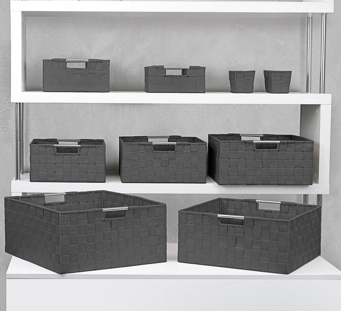 Sorbus Woven Storage Box Set, 9-Piece Stackable Basket Bins with Built-in Handles (Gray)