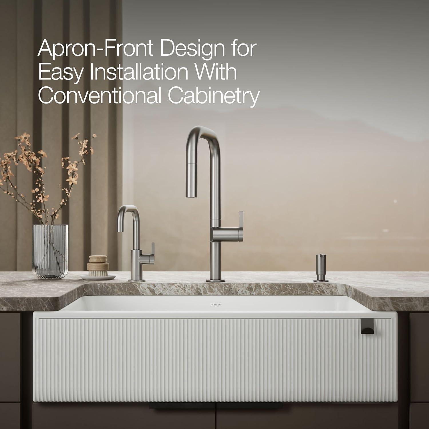 Cairn Undermount Single-Bowl Farmhouse Kitchen Sink with Fluted Design