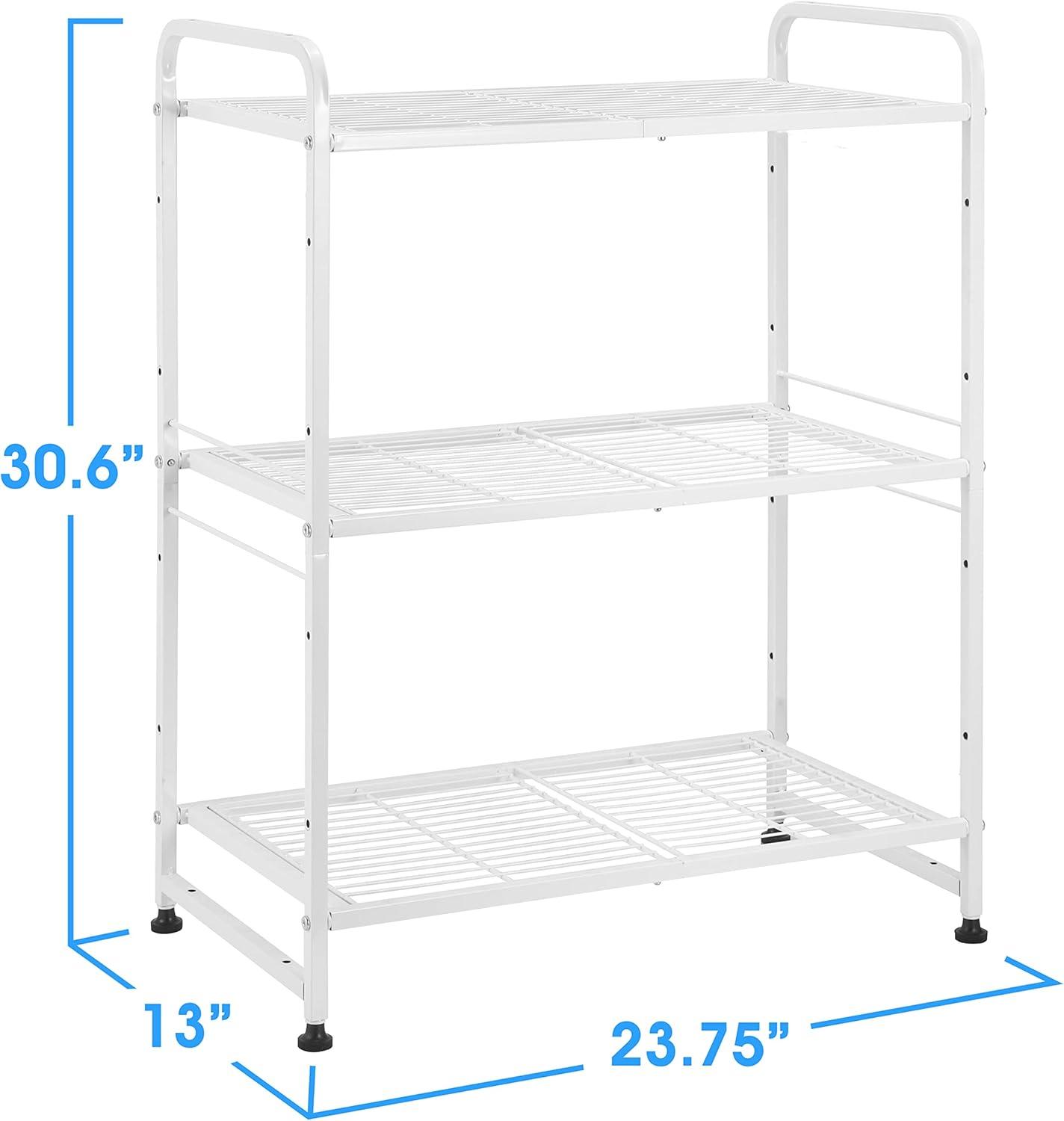 3 Tier Metal Storage Rack and Shelving, Stackable 30.4-Inch Width Utility Shelving Unit Wire Rack - Heavy Steel Material Pantry Shelves for Closets, White