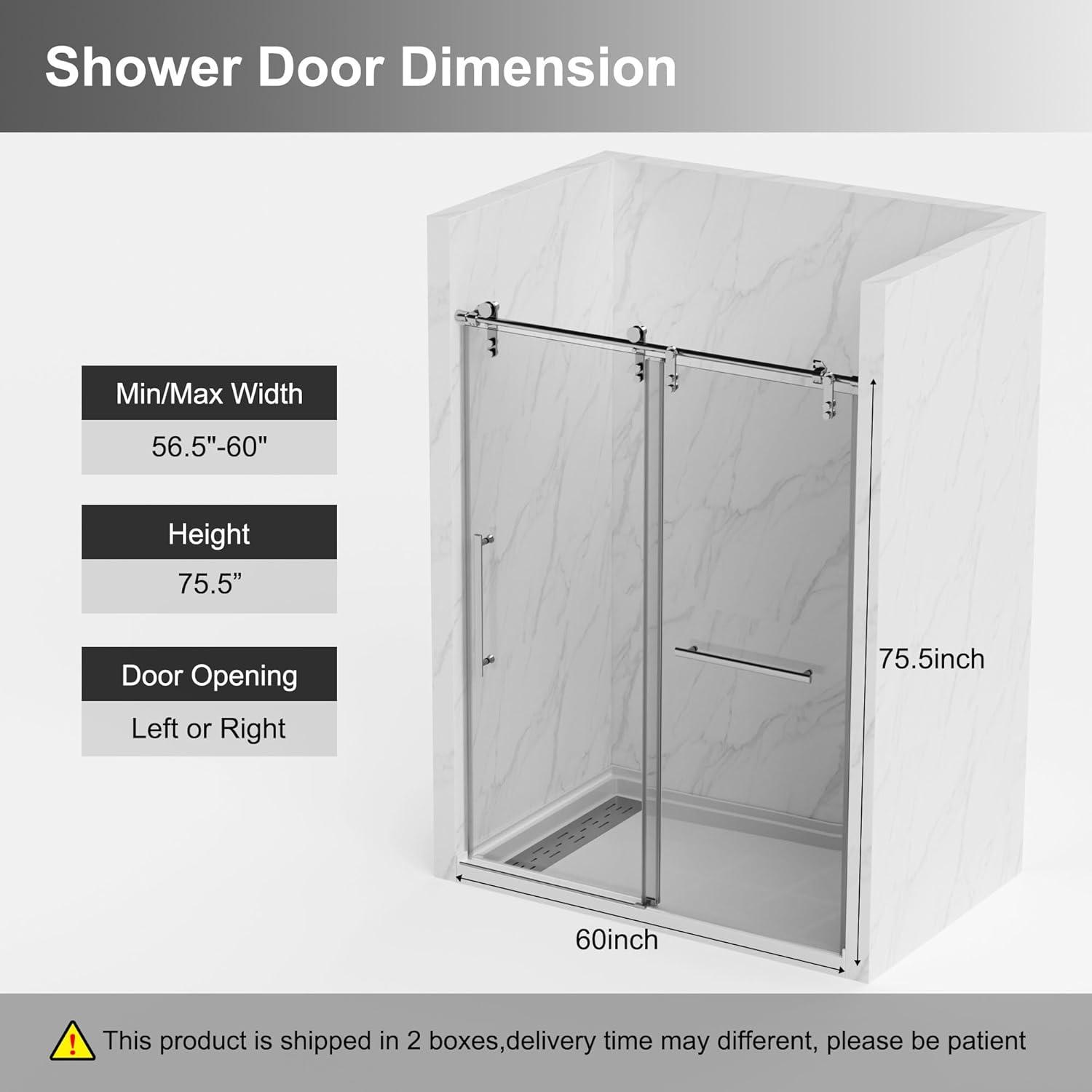 LAWRENCE W2758P193811-Chrome 56-60"W X 76"H Double Sliding Shower Door, Aluminium Alloy Frame In Chrome, 5/16" (8Mm) Thick SGCC Tempered Clear Glass.