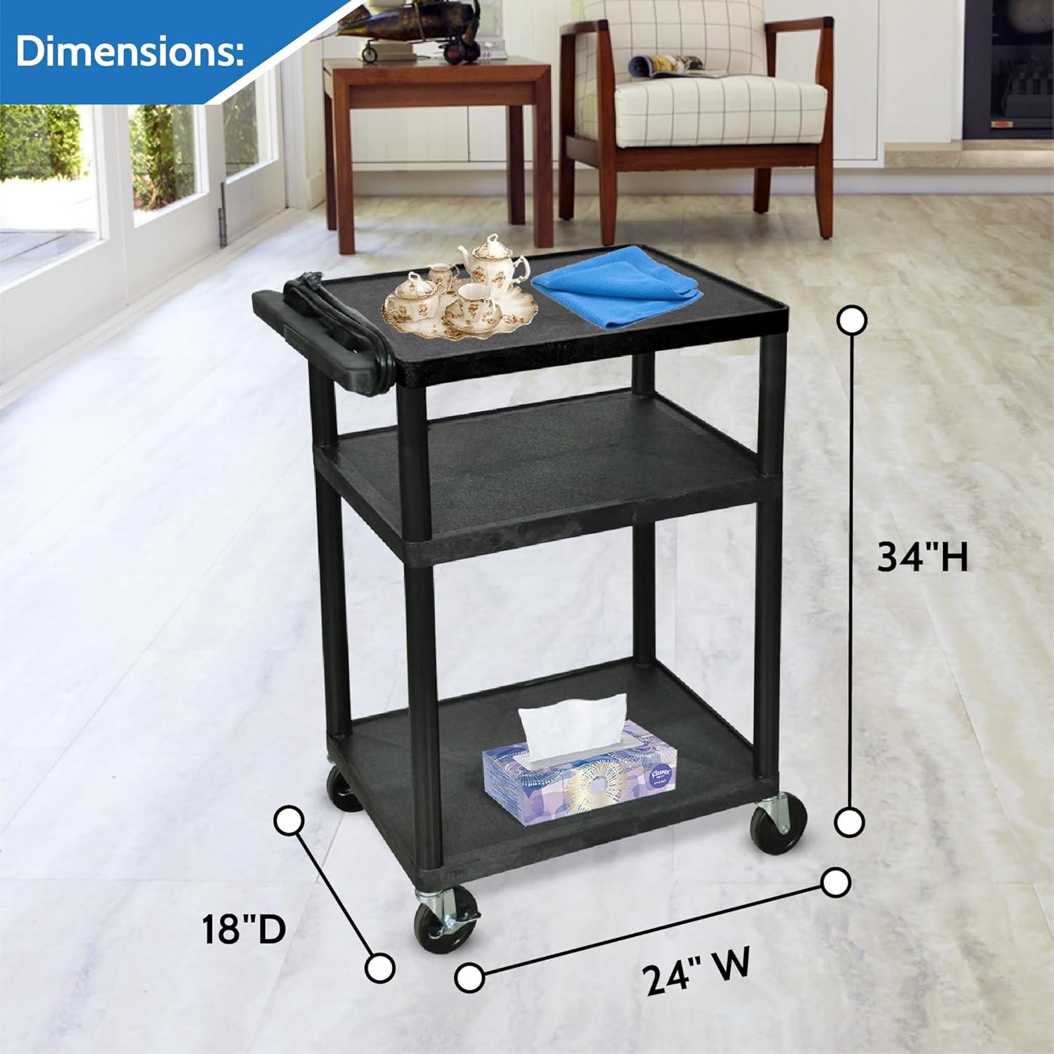 Black Mobile Plastic 3 Shelf AV Presentation Cart