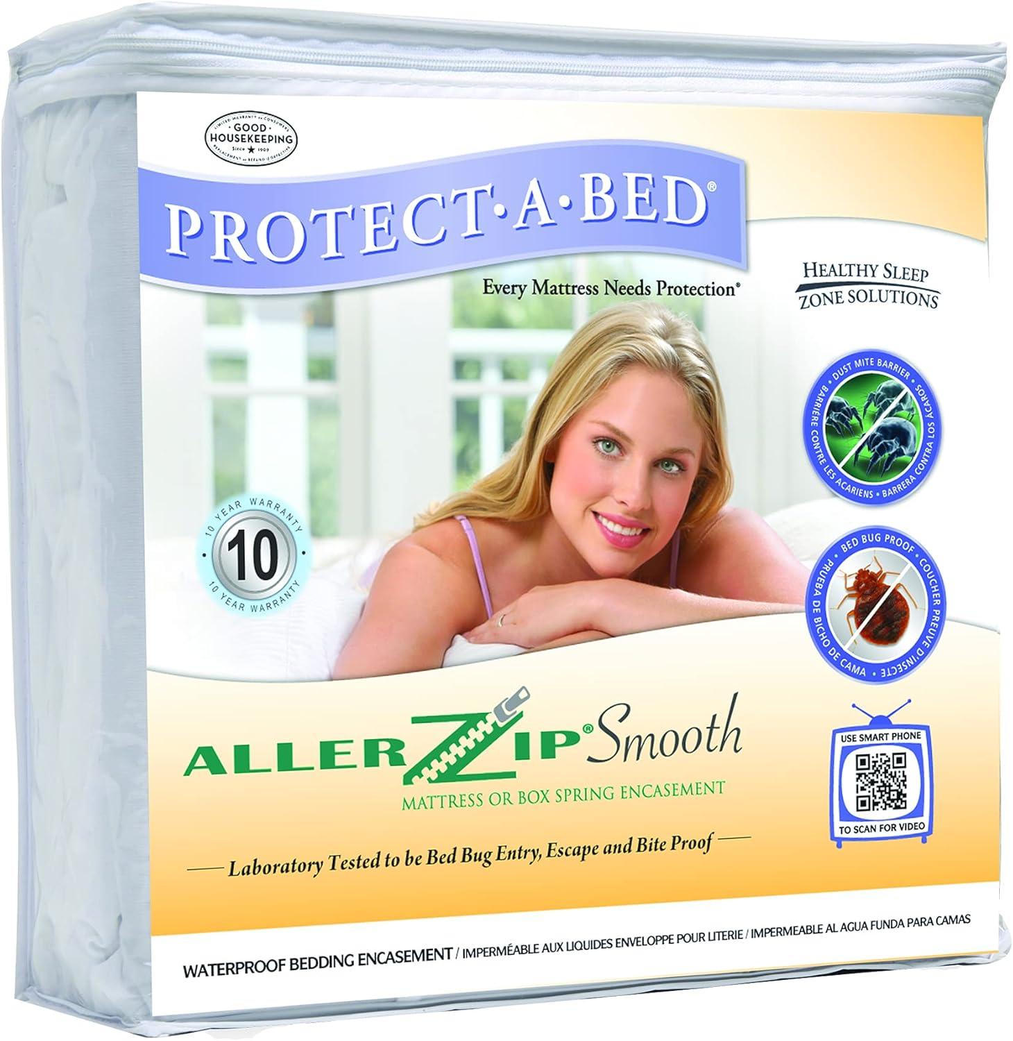 AllerZip Smooth Mattress Encasement with Allergen & Viral Protection - Protect-A-Bed