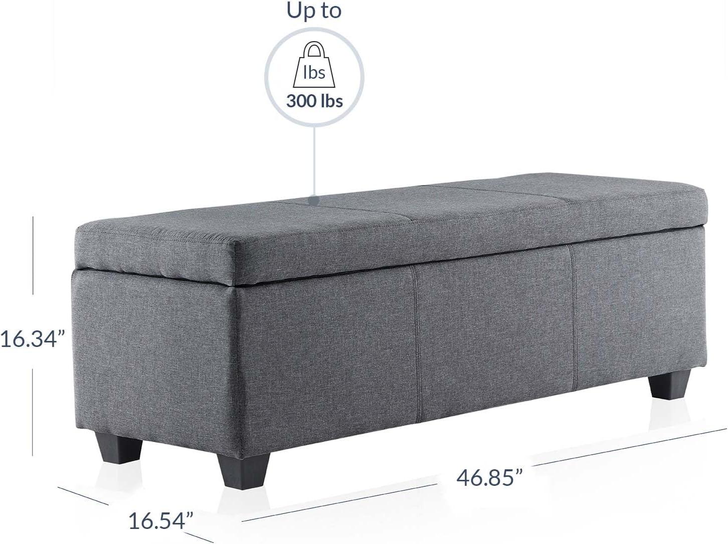 Gray Linen Storage Ottoman Bench with Rubber Wood Legs