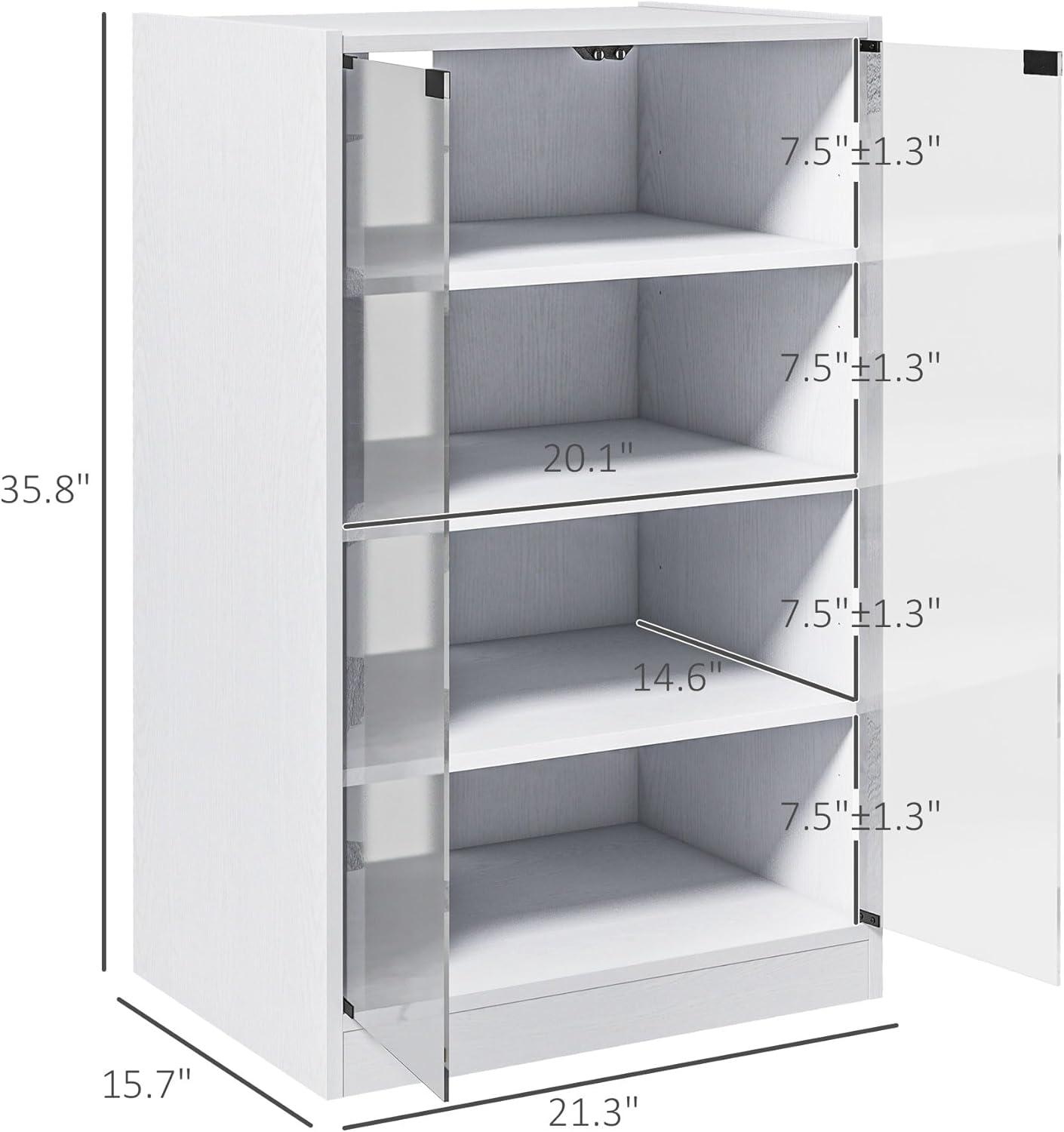 HOMCOM Media Cabinet, 4-Tier Stereo Cabinet, Record Player Stand with Vinyl Record Storage, Adjustable Shelves, Tempered Glass Doors and Cable Management, Distressed White