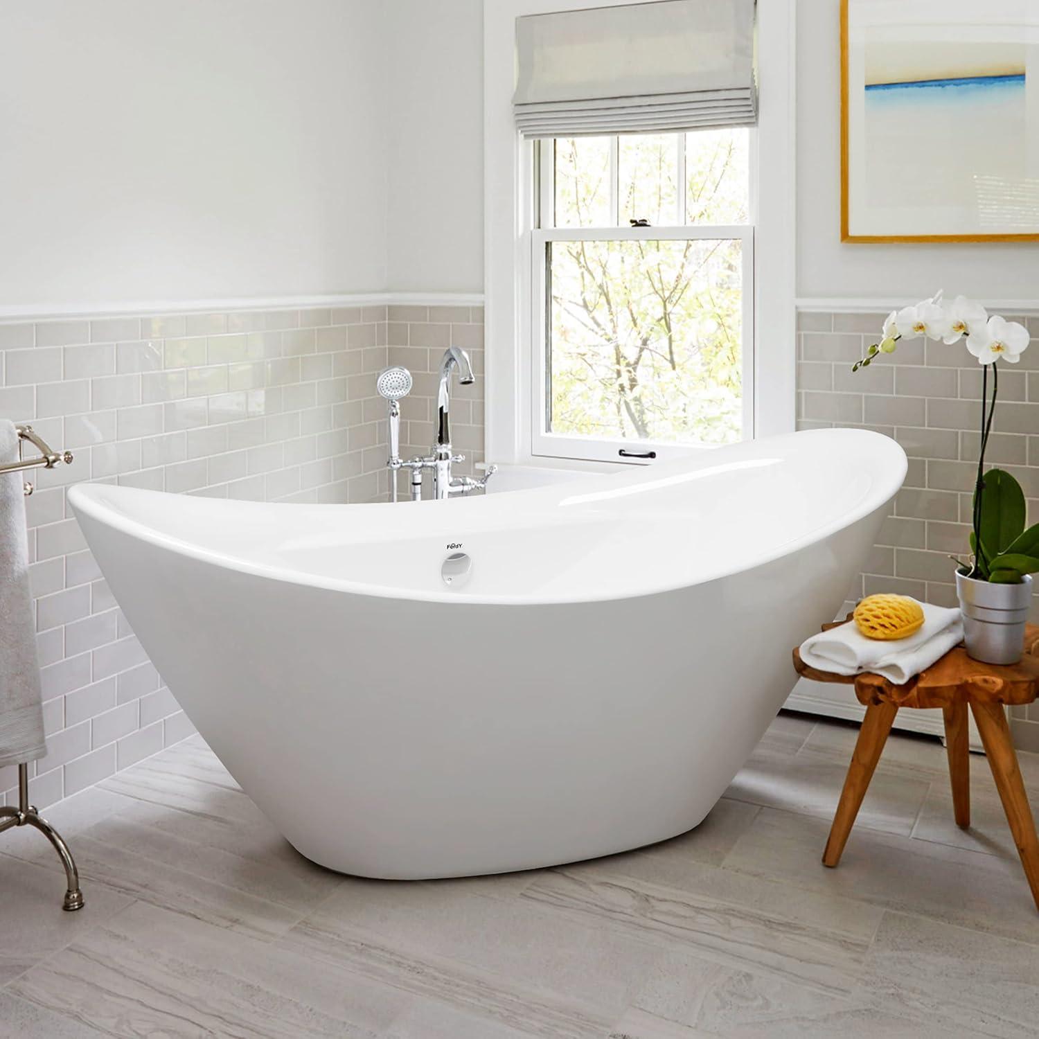 FerdY Boracay 67" Acrylic Freestanding Bathtub With Chrome Drain